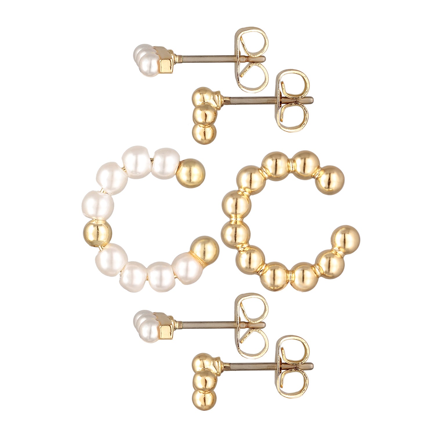 Gold - Elli | Ohrring-Set Kugeln | Glasperlen (Weiß) | Messing