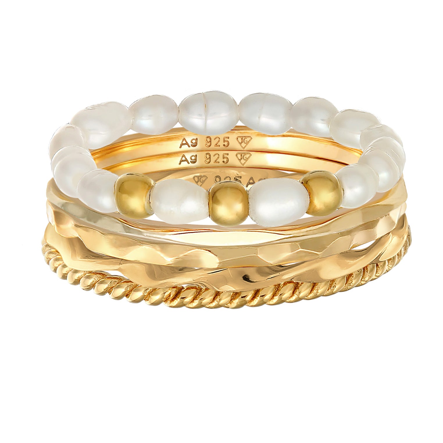 Gold - Elli | Ring 5er Set | Süßwasserzuchtperlen | 925er Sterling Silber