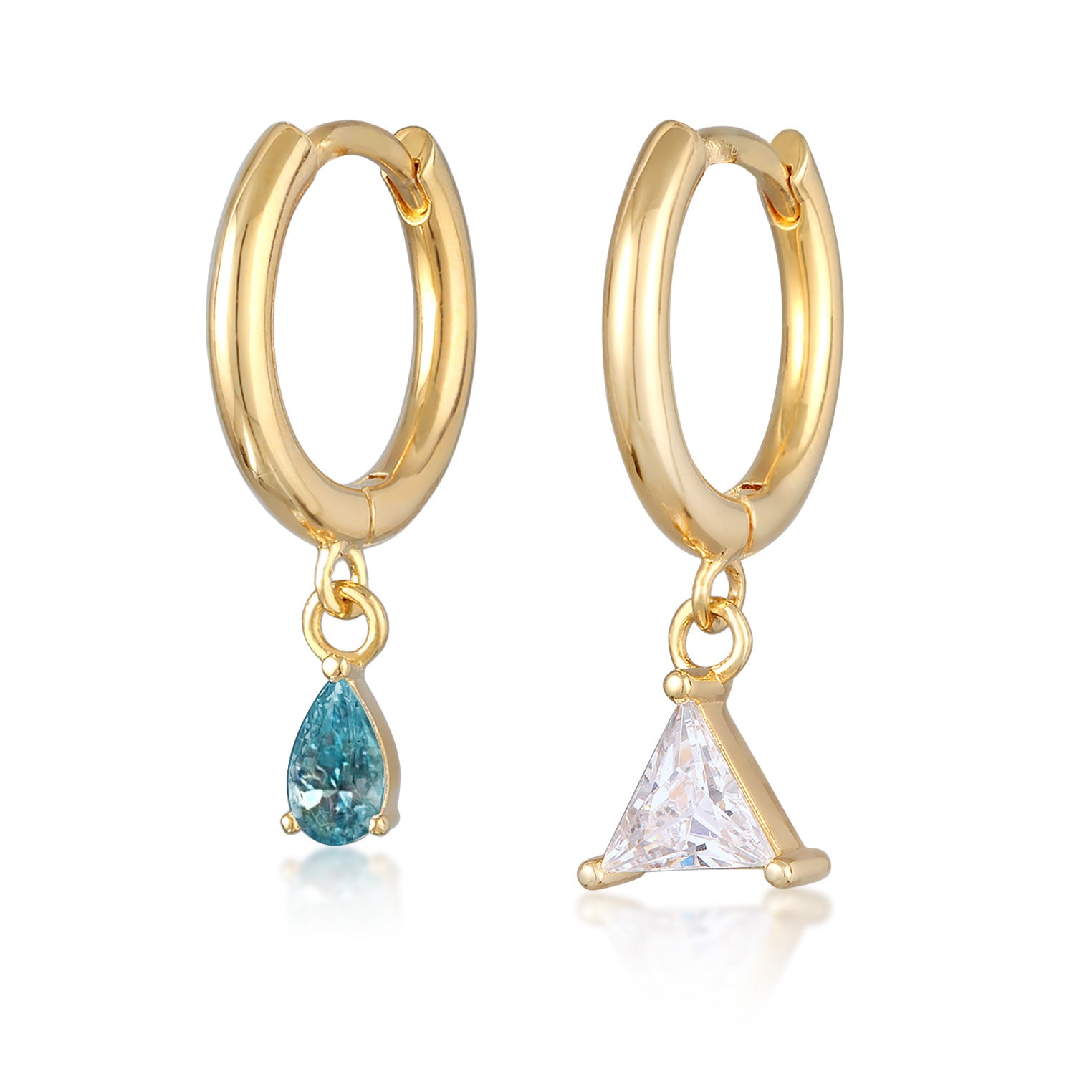 Gold - Elli | Ohrhänger Duo Dreieck Tropfen | Kristalle (Weiß, Blau) | Messing