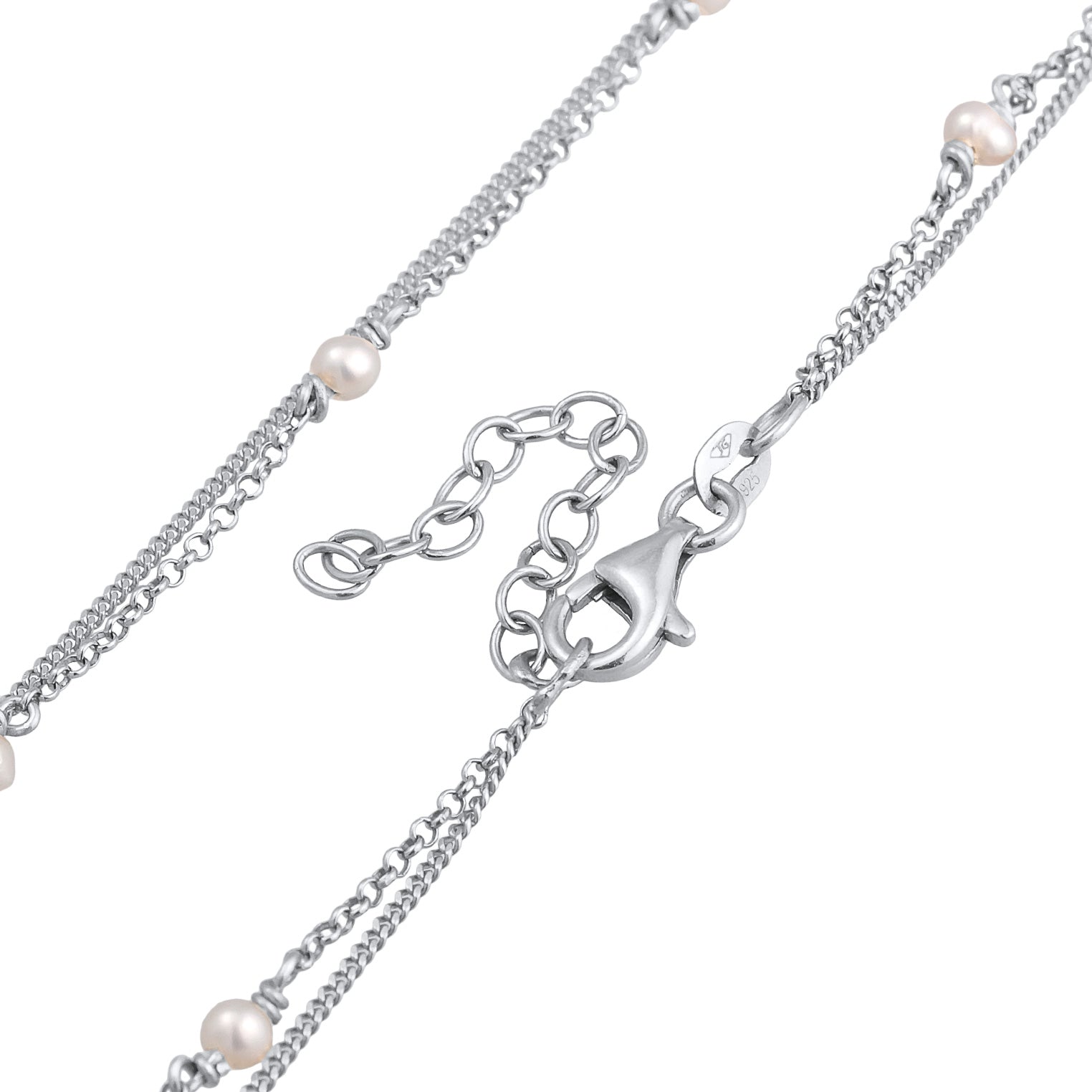Silber - Elli | Layer-Halskette Herz | Süßwasserperlen | 925er Sterling Silber