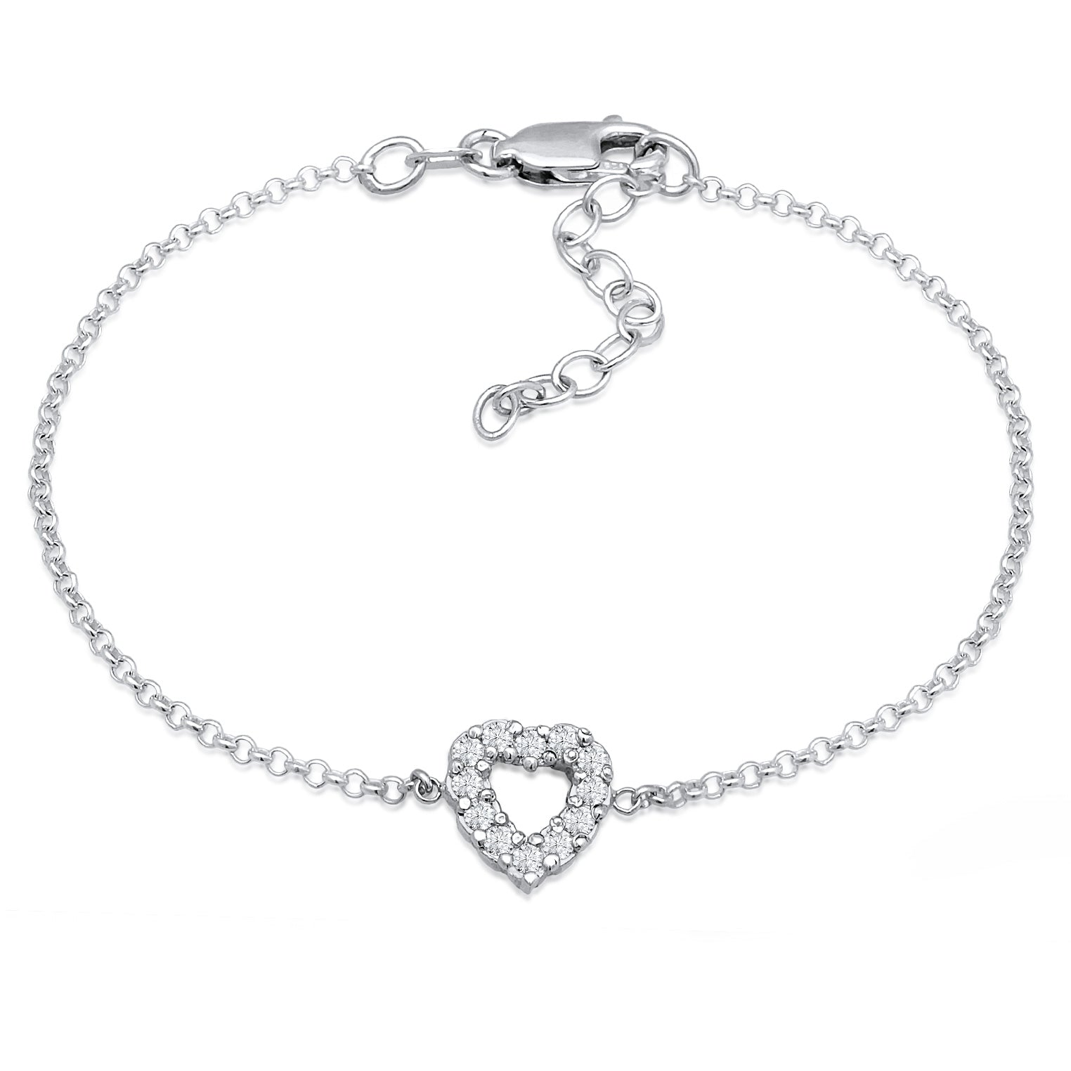 Silber - Elli DIAMONDS | Armband Herz Anhänger | Laborgezüchteter Diamant (Weiß, 0.18) | 925er Sterling Silber