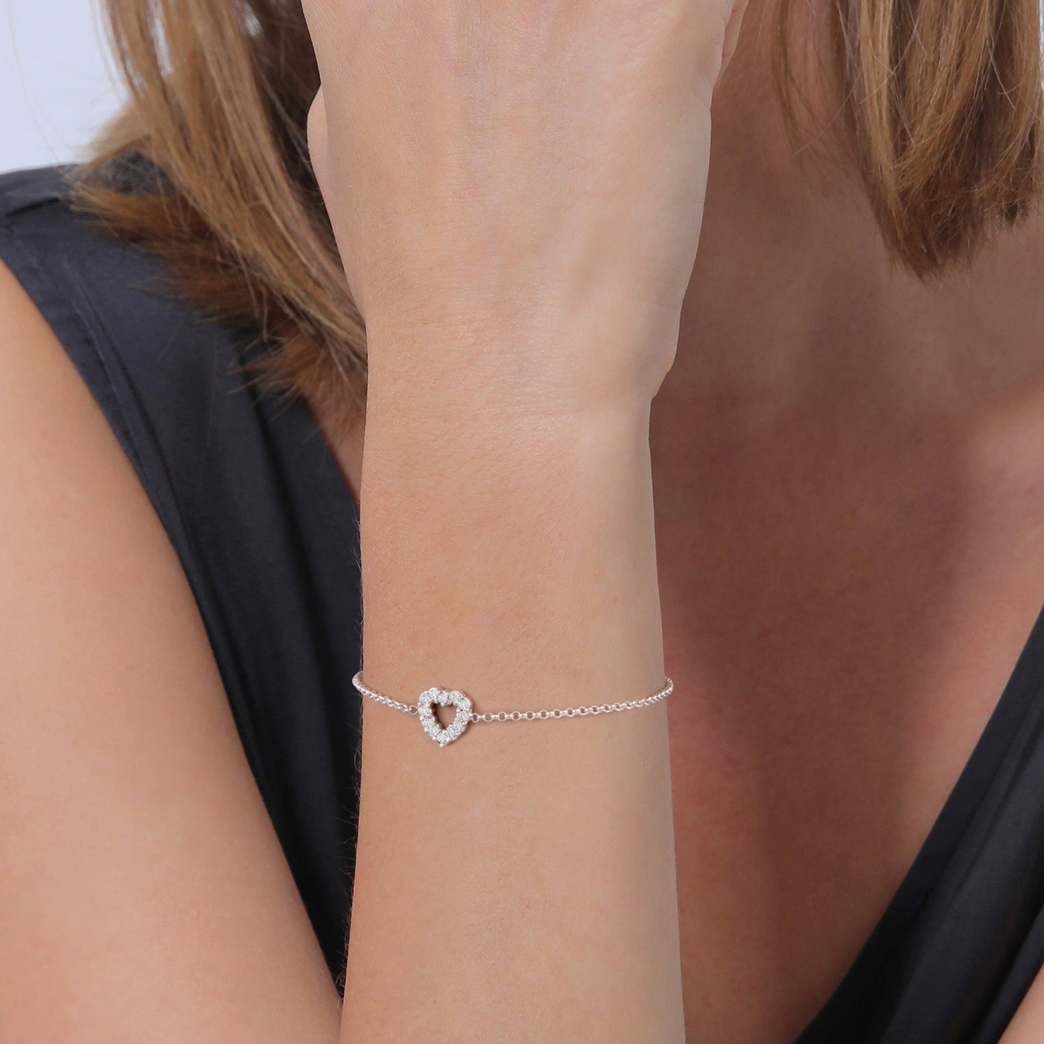 Silber - Elli DIAMONDS | Armband Herz Anhänger | Laborgezüchteter Diamant (Weiß, 0.18) | 925er Sterling Silber