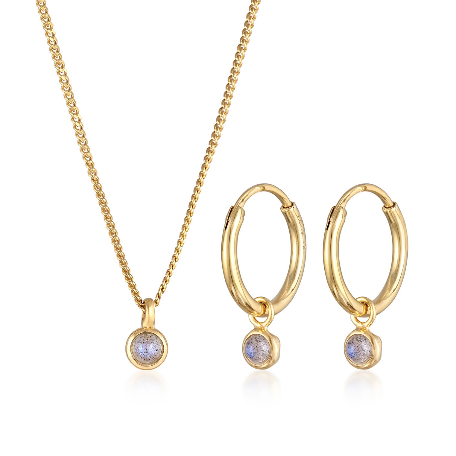 Gold - Elli PREMIUM | Schmuckset Solitär | Labradorit (Grau) | 925er Sterling Silber Vergoldet