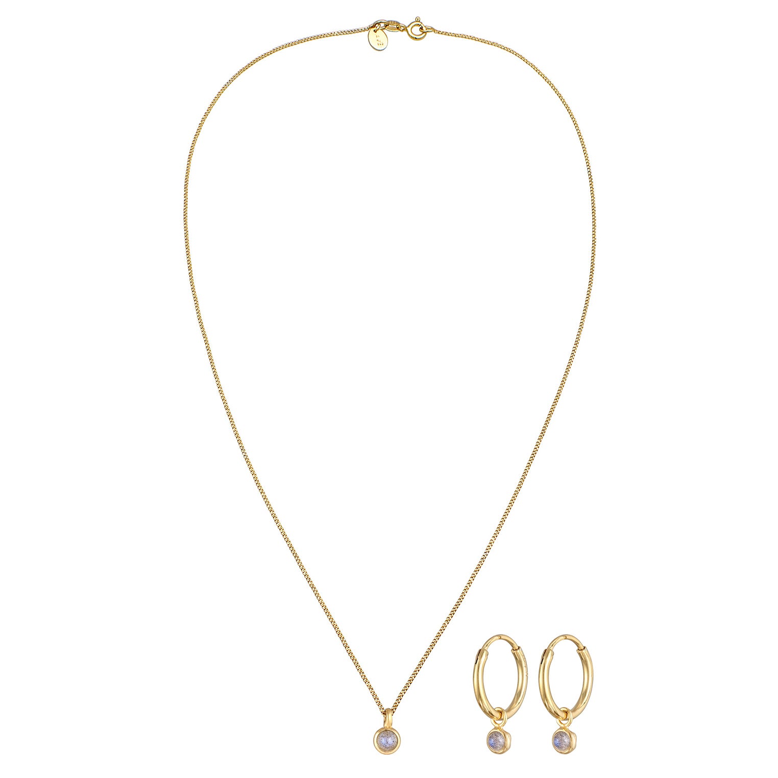 Gold - Elli PREMIUM | Schmuckset Solitär | Labradorit (Grau) | 925er Sterling Silber Vergoldet