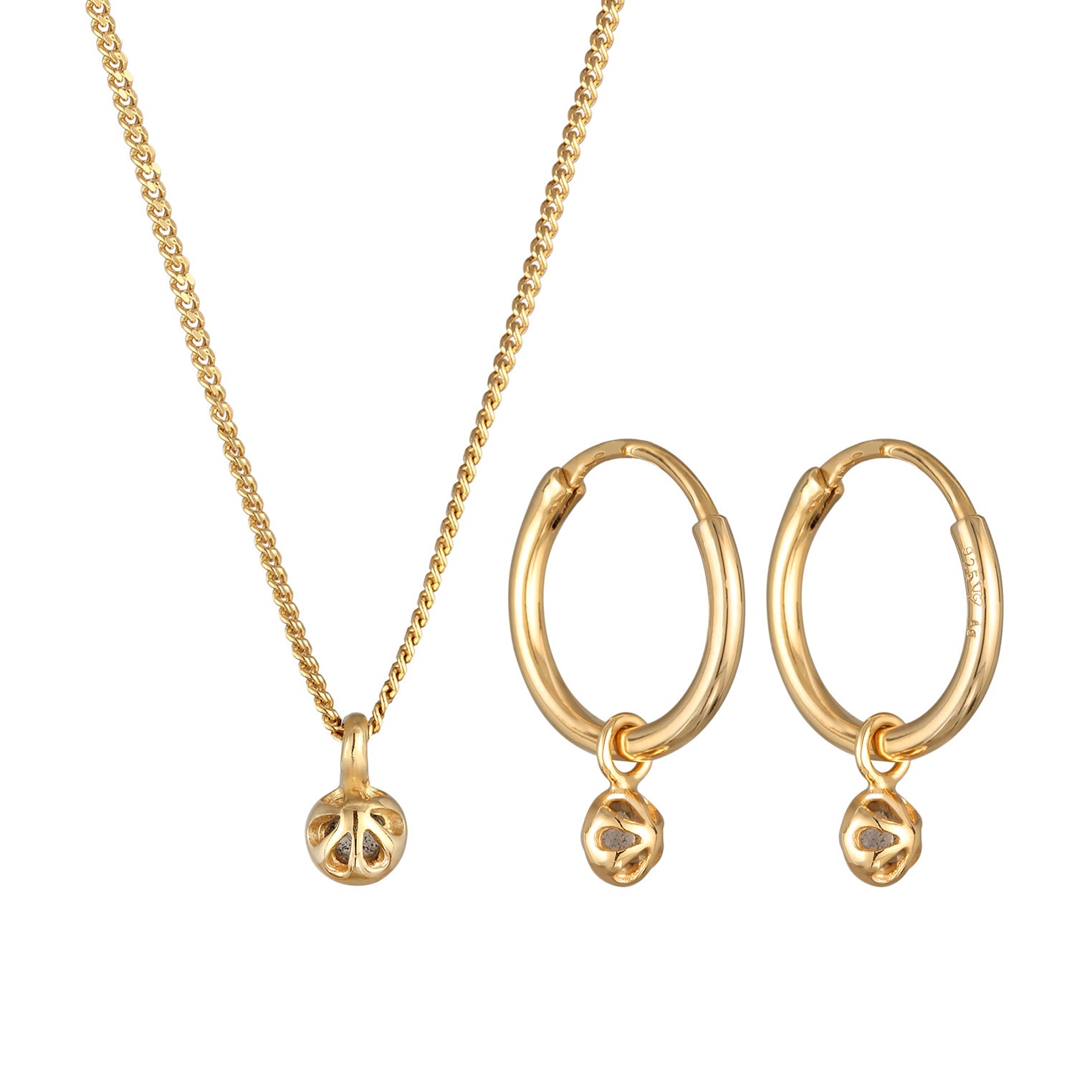 Gold - Elli PREMIUM | Schmuckset Solitär | Labradorit (Grau) | 925er Sterling Silber Vergoldet