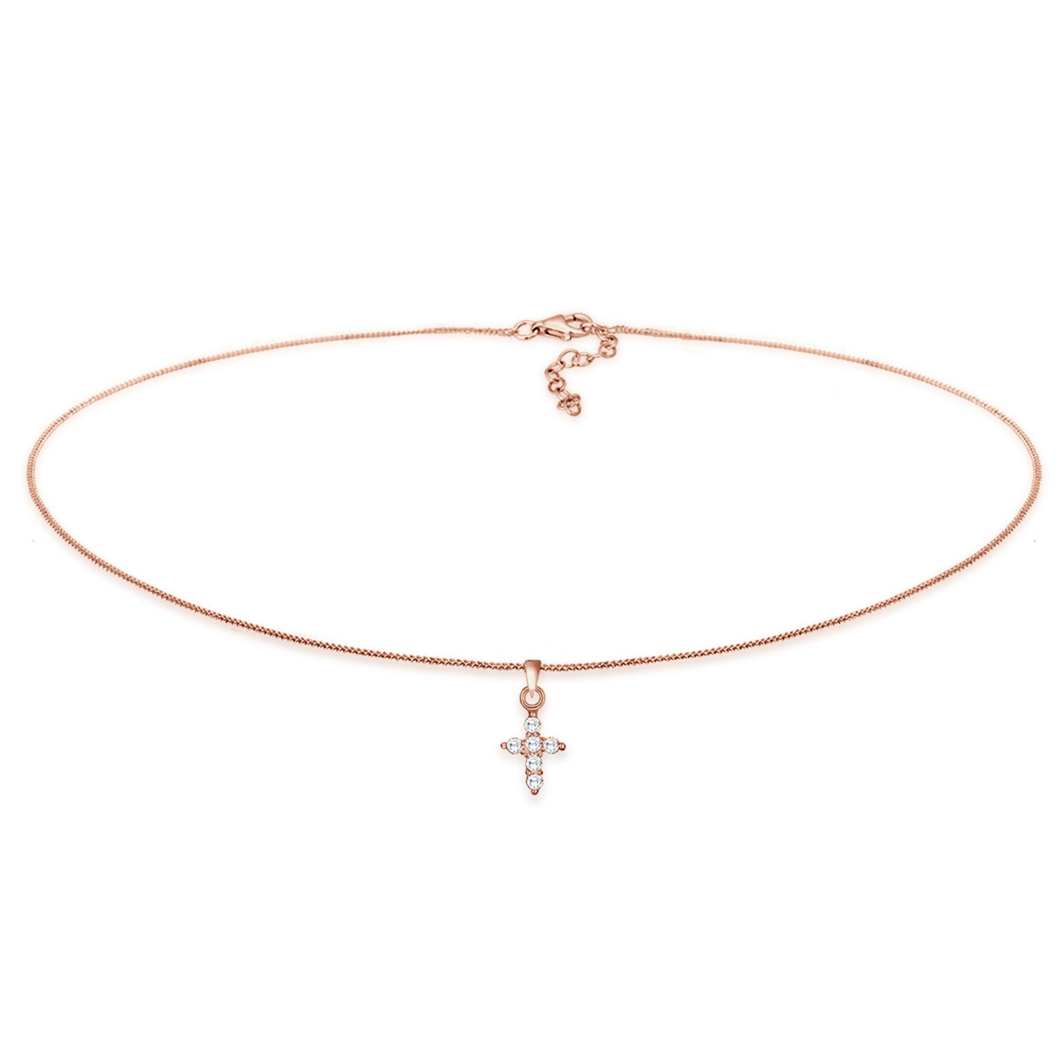 Rosa - Elli | Choker Kreuz | Zirkonia (Weiß) | 925 Sterling Silber Rosévergoldet