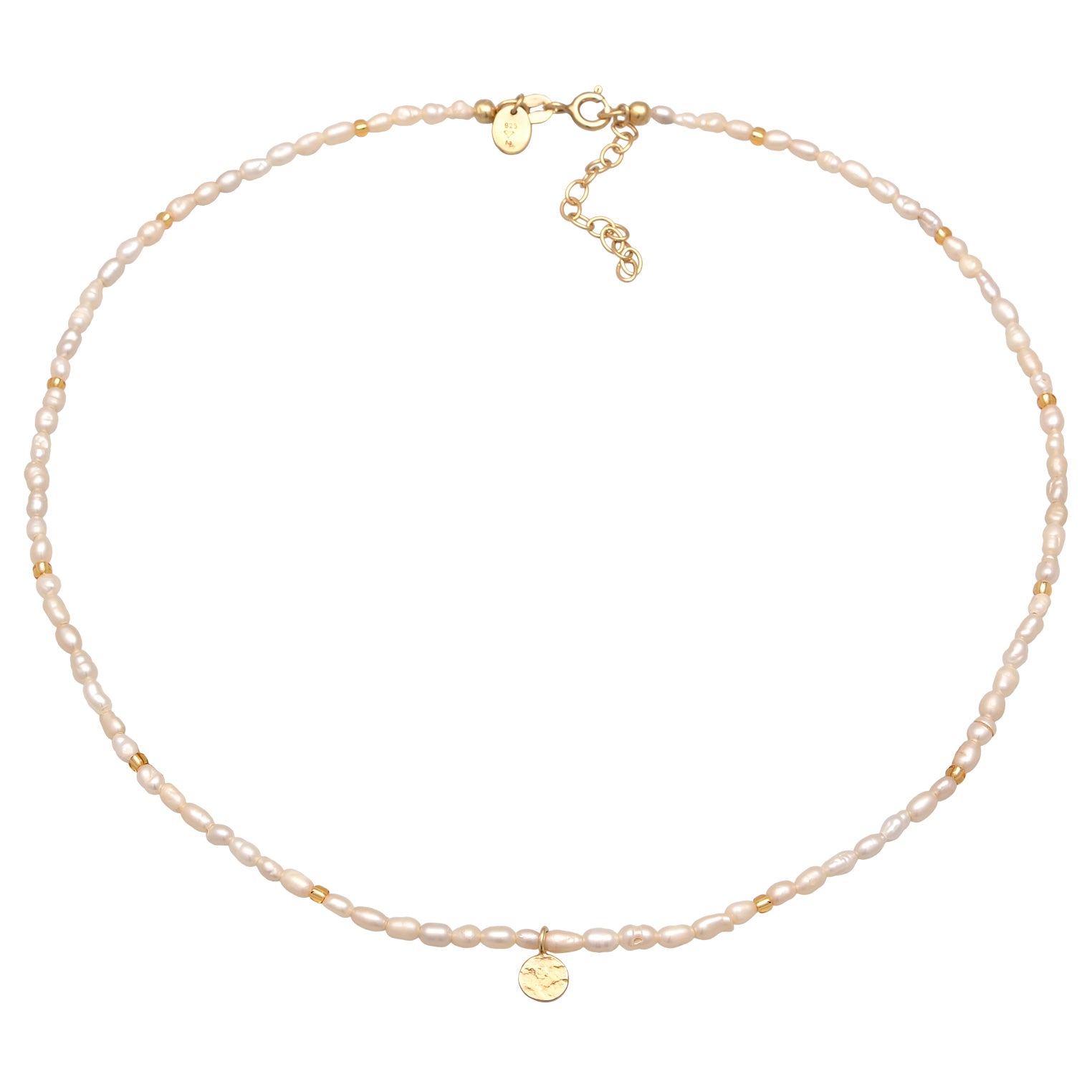 Weiß - Elli PREMIUM | Choker Plättchen| Süßwasserperlen | 925er Sterling Silber Vergoldet