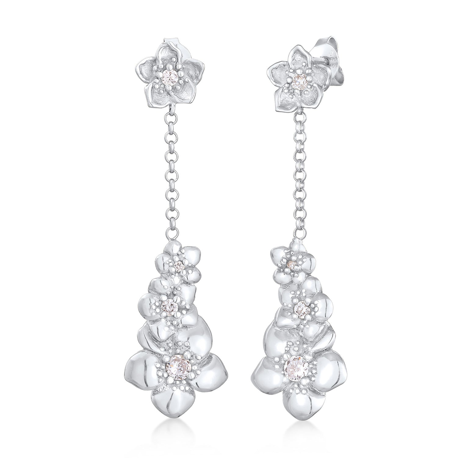 Silber - Elli | Ohrhänger Blumen | Zirkonia (Weiß) | 925er Sterling Silber