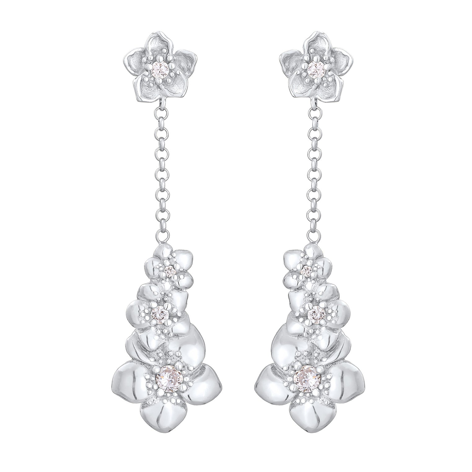 Silber - Elli | Ohrhänger Blumen | Zirkonia (Weiß) | 925er Sterling Silber