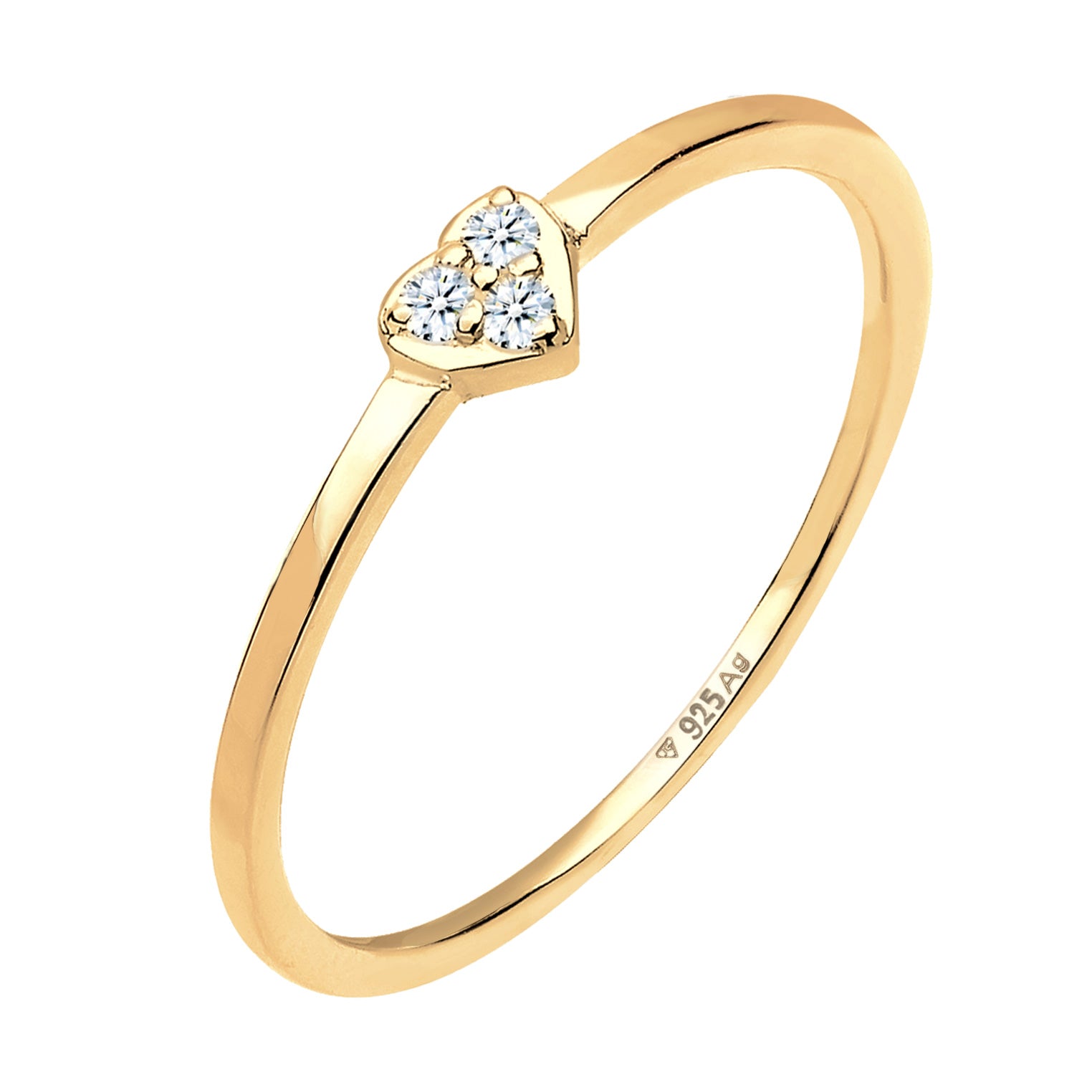 Gold - Elli DIAMONDS | Verlobungsring Herz | Diamant ( Weiß, 0.045 ct ) | 925er Sterling Silber Vergoldet