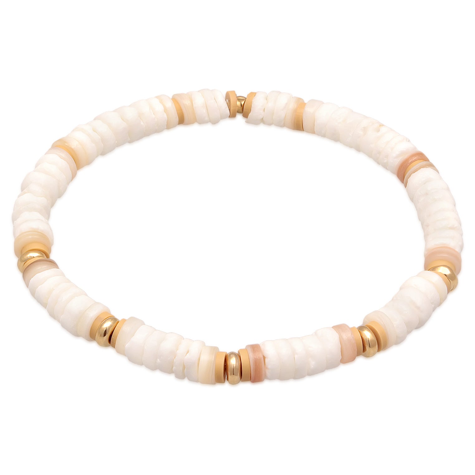 Weiß - Elli | Armband Surfer Style | Heishi Beads | 925er Sterling Silber Vergoldet