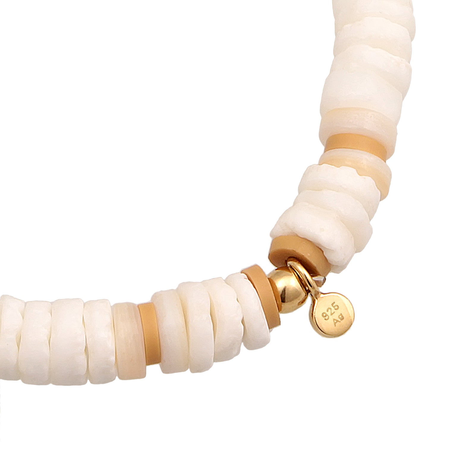 Weiß - Elli | Armband Surfer Style | Heishi Beads | 925er Sterling Silber Vergoldet