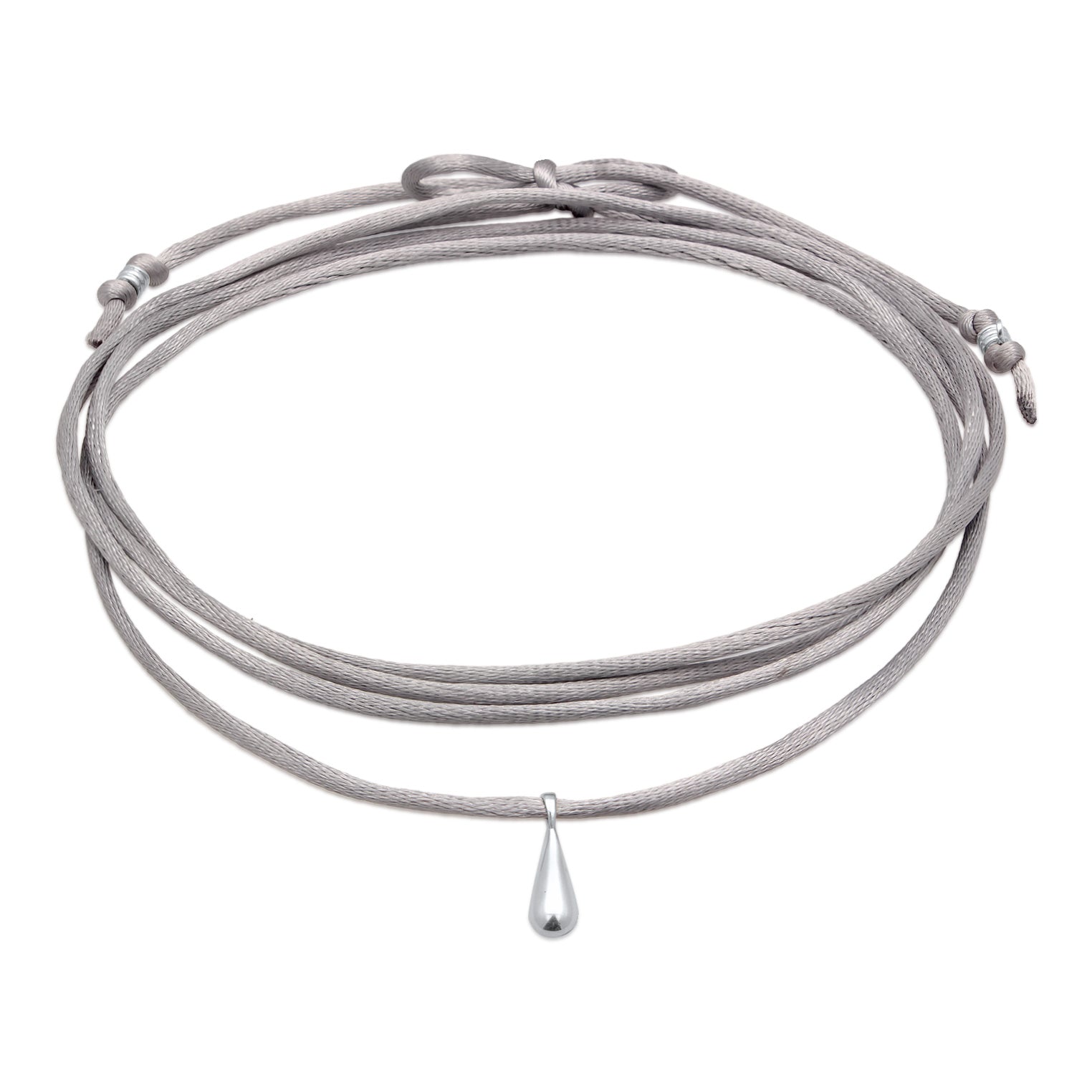 Grau - Elli | Choker Tropfen Anhänger | Satin (Grau) | 925er Sterling Silber