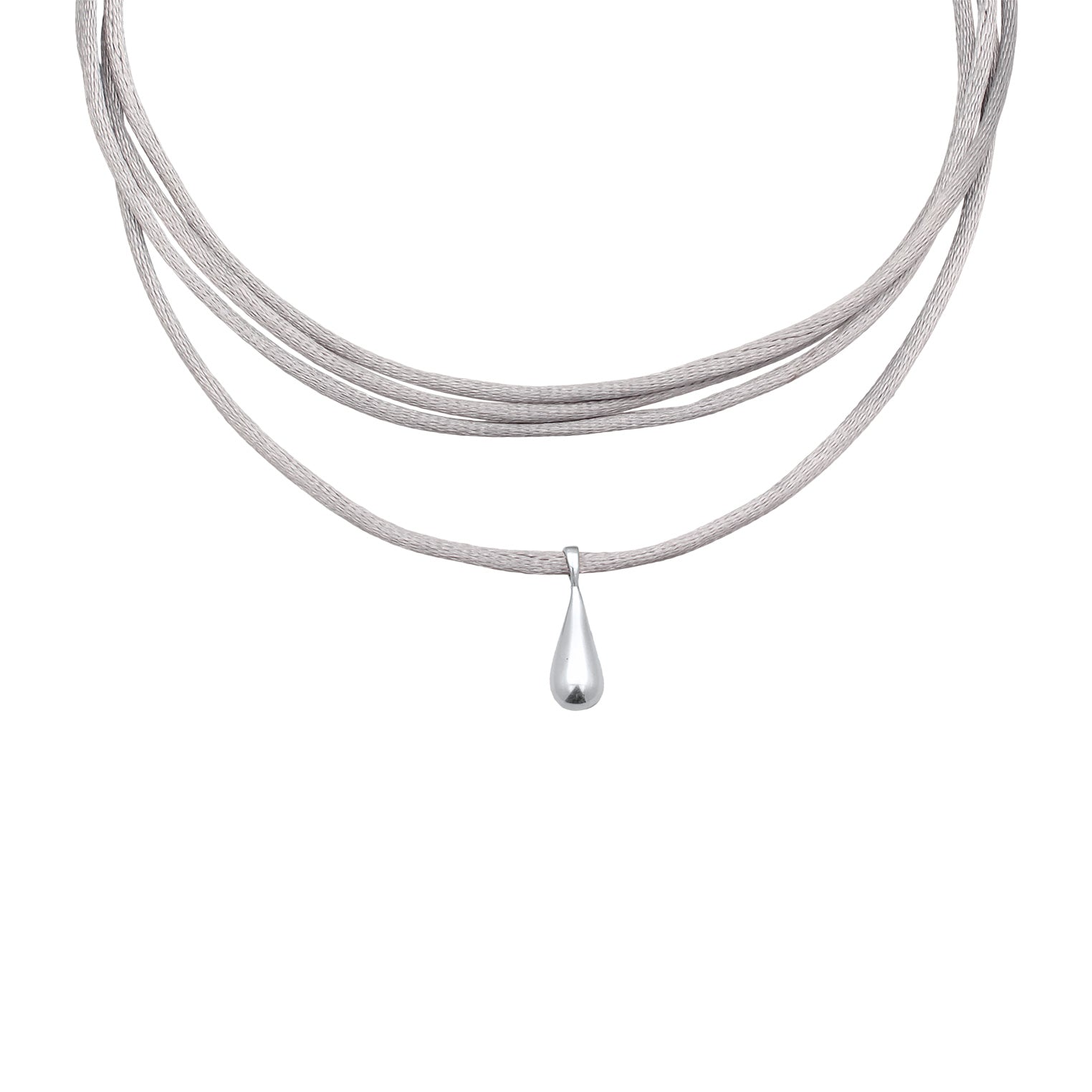 Grau - Elli | Choker Tropfen Anhänger | Satin (Grau) | 925er Sterling Silber