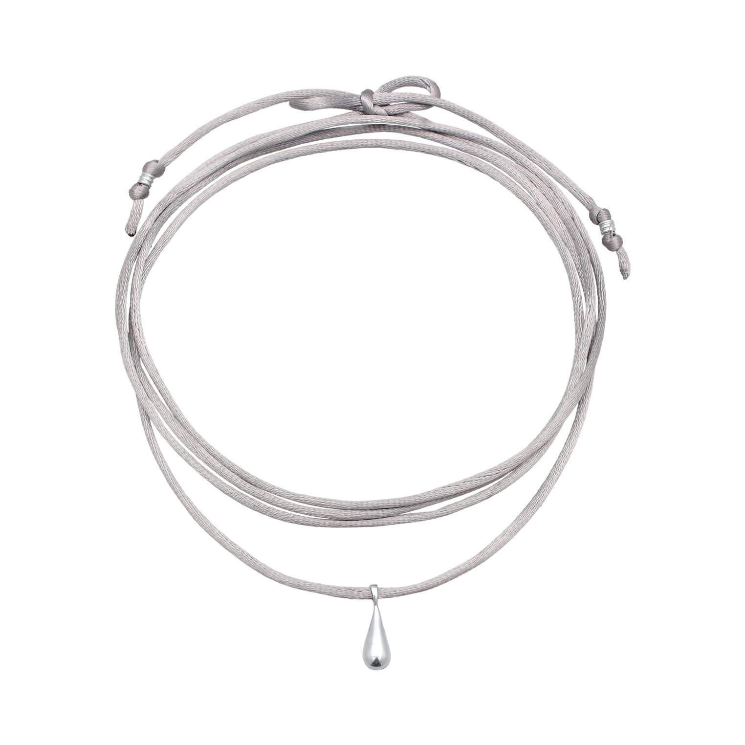 Grau - Elli | Choker Tropfen Anhänger | Satin (Grau) | 925er Sterling Silber