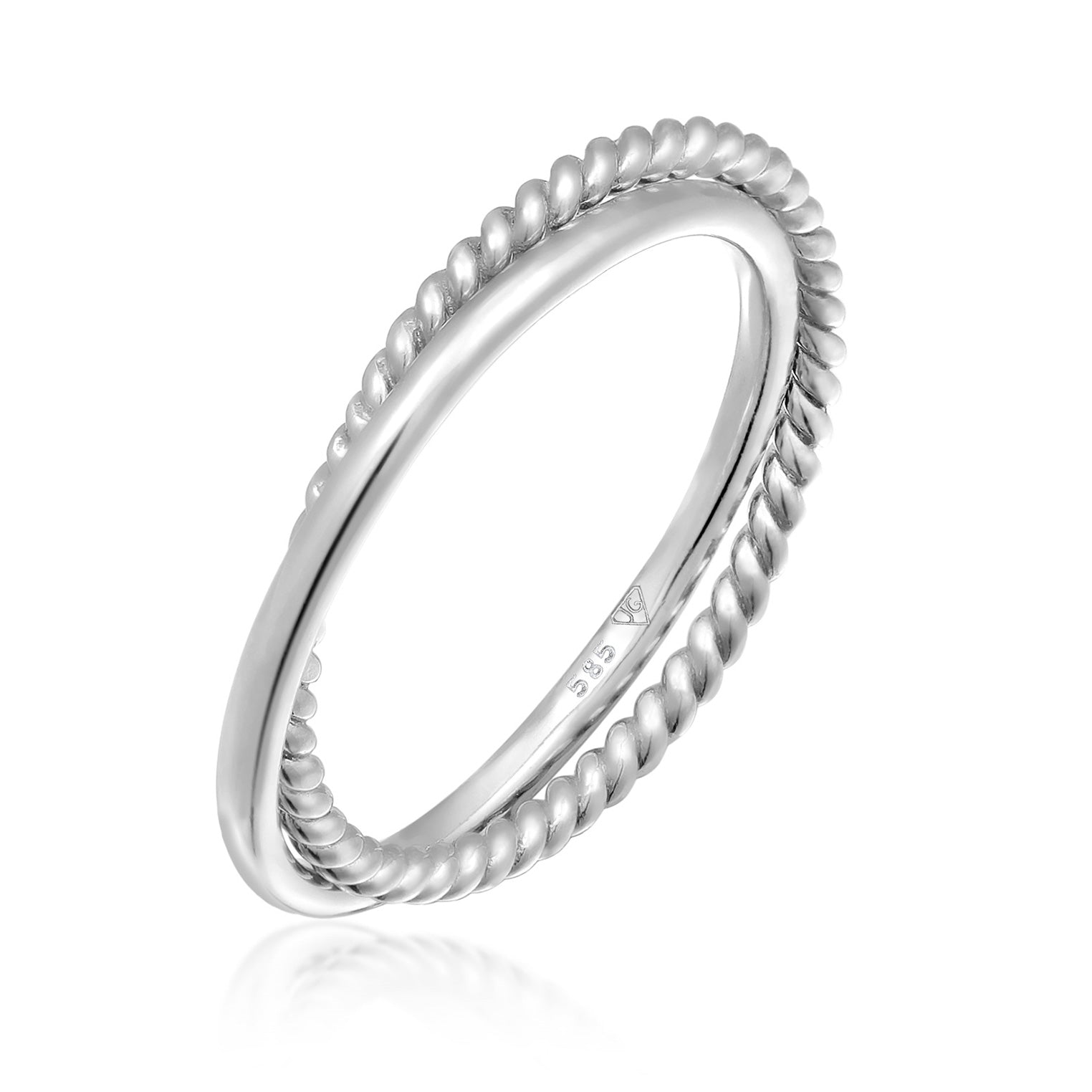 Silber - Elli PREMIUM | Wickelring Fein Gedreht | 585er Weißgold