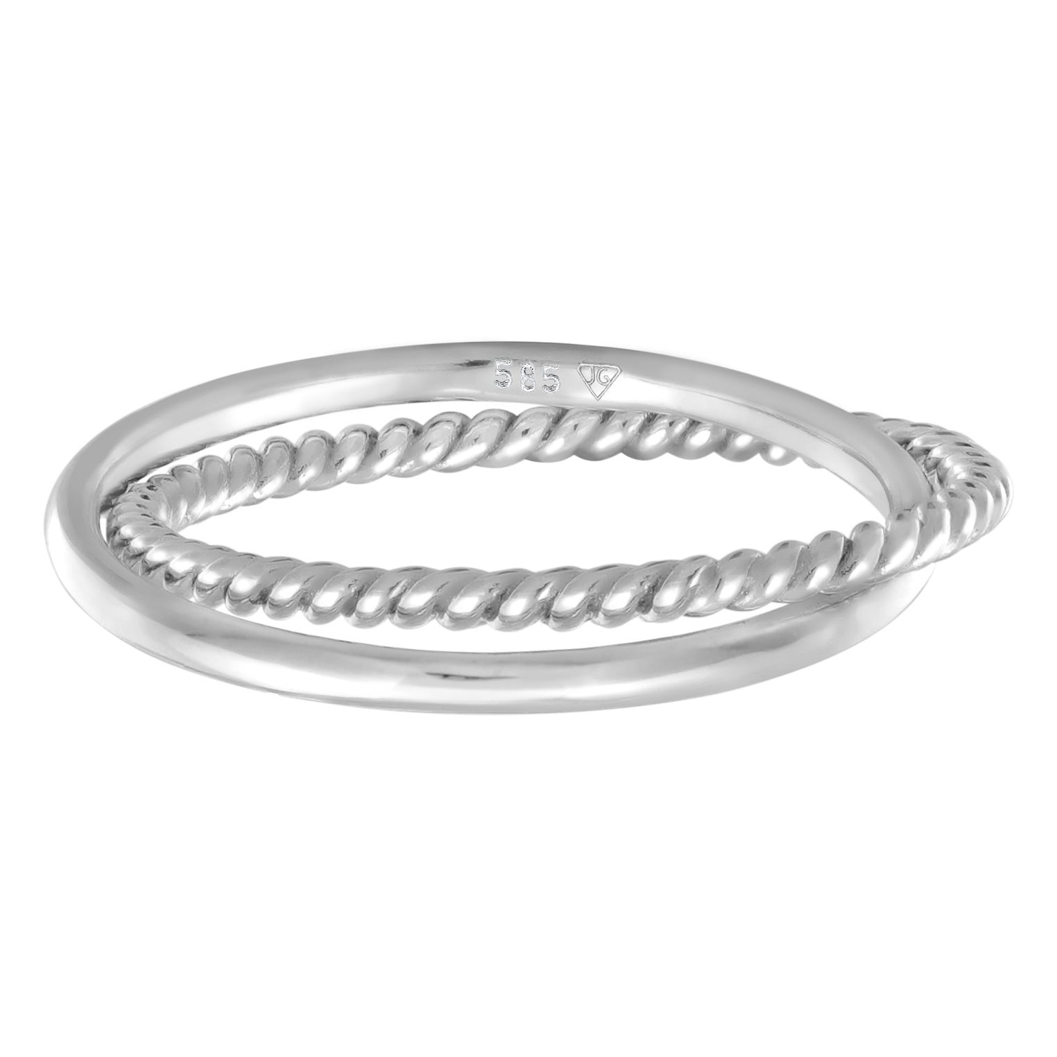 Silber - Elli PREMIUM | Wickelring Fein Gedreht | 585er Weißgold