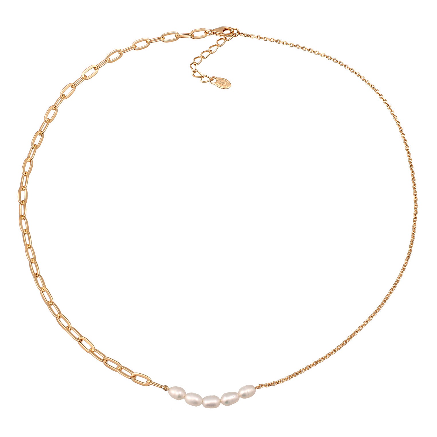 Gold - Elli PREMIUM | Glieder-Halskette Trend | Süßwasserzuchtperlen | 925er Sterling Silber Vergoldet