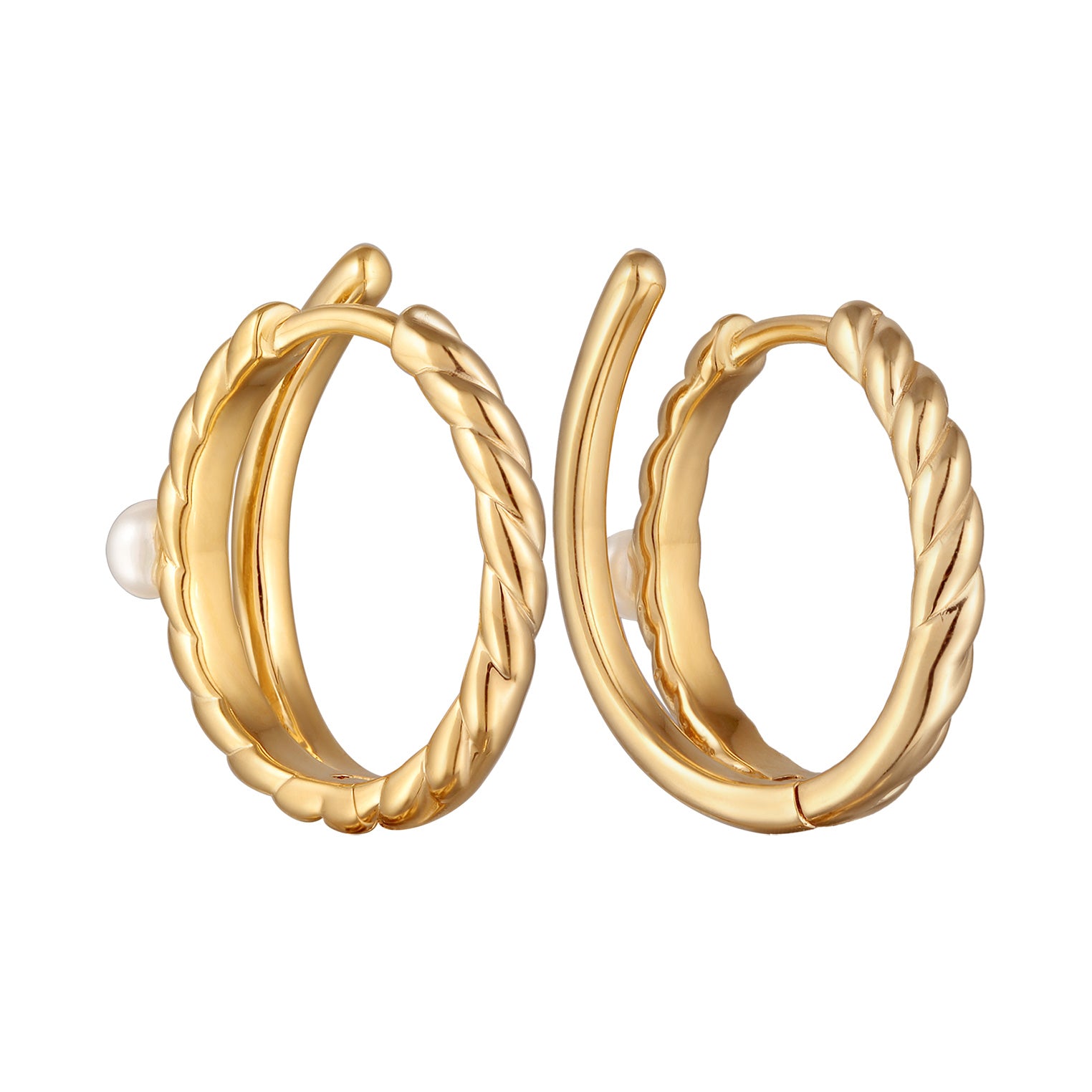 Gold - Elli PREMIUM | Creolen Twisted | Süßwasserperle | 925er Sterling Silber Vergoldet