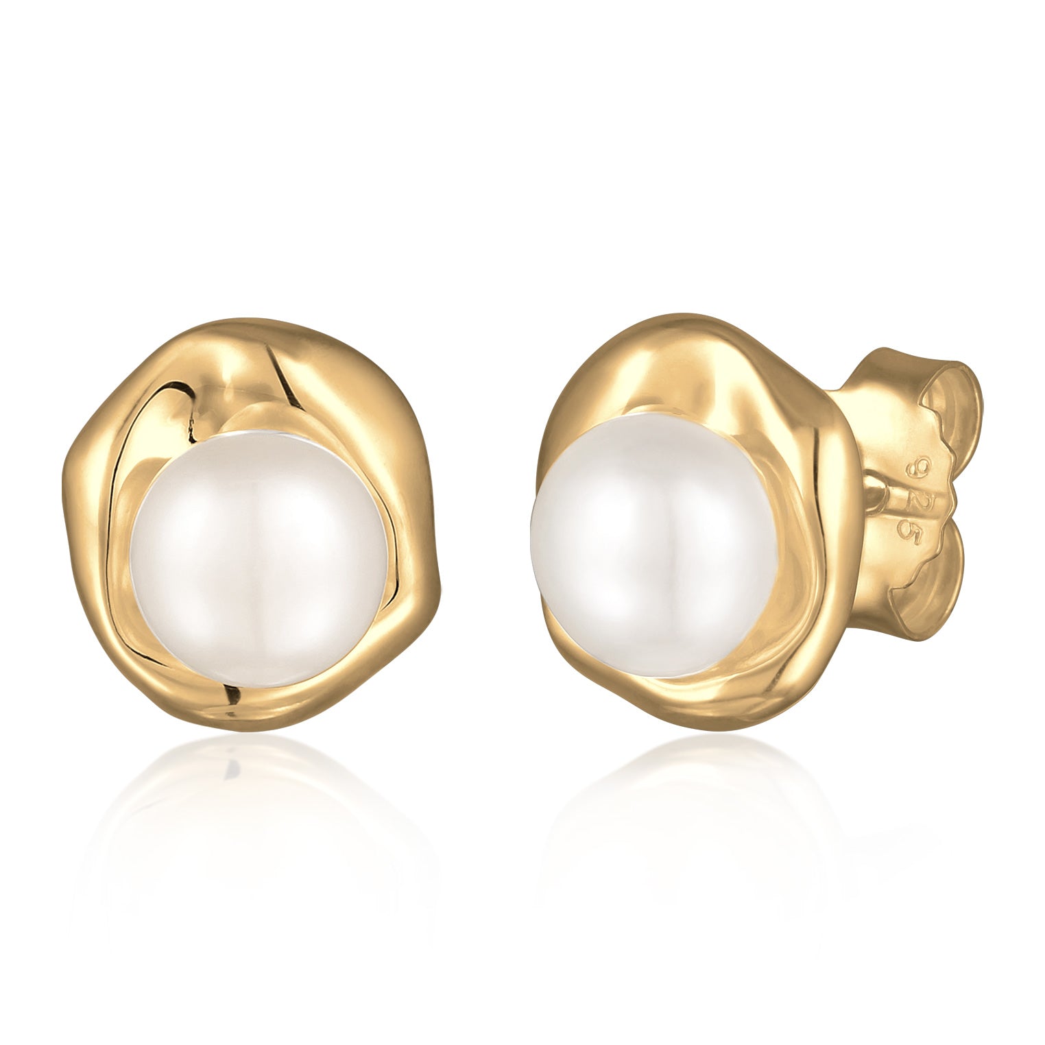 Silber - Elli PREMIUM | Ohrstecker Organic | Süßwasserperle | 925er Sterling Silber Vergoldet