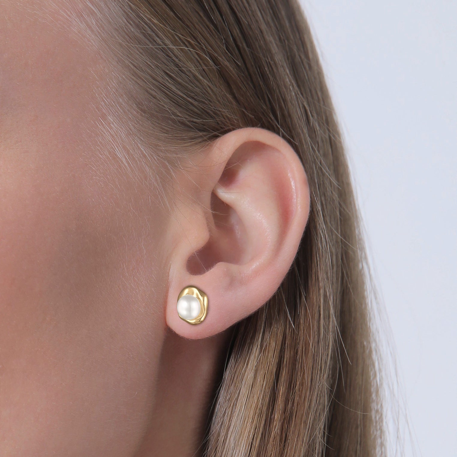 Silber - Elli PREMIUM | Ohrstecker Organic | Süßwasserperle | 925er Sterling Silber Vergoldet