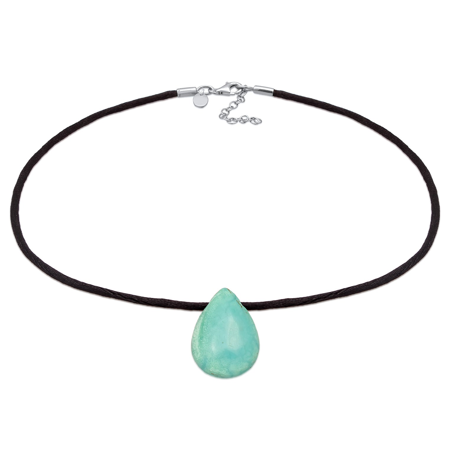 Grün - Elli PREMIUM | Halskette Tropfen | Satin, Türkis Edelstein | 925er Sterling Silber