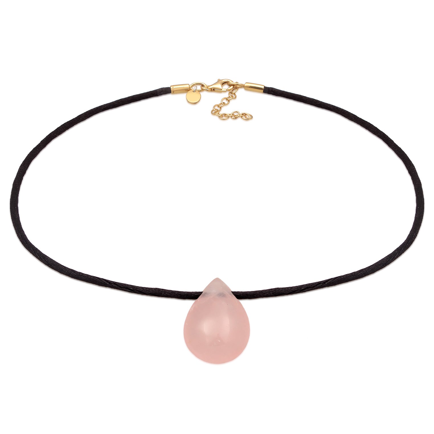 Rosa - Elli PREMIUM | Choker Tropfen | Satin, Quarz (Rosa) | 925er Sterling Silber Vergoldet
