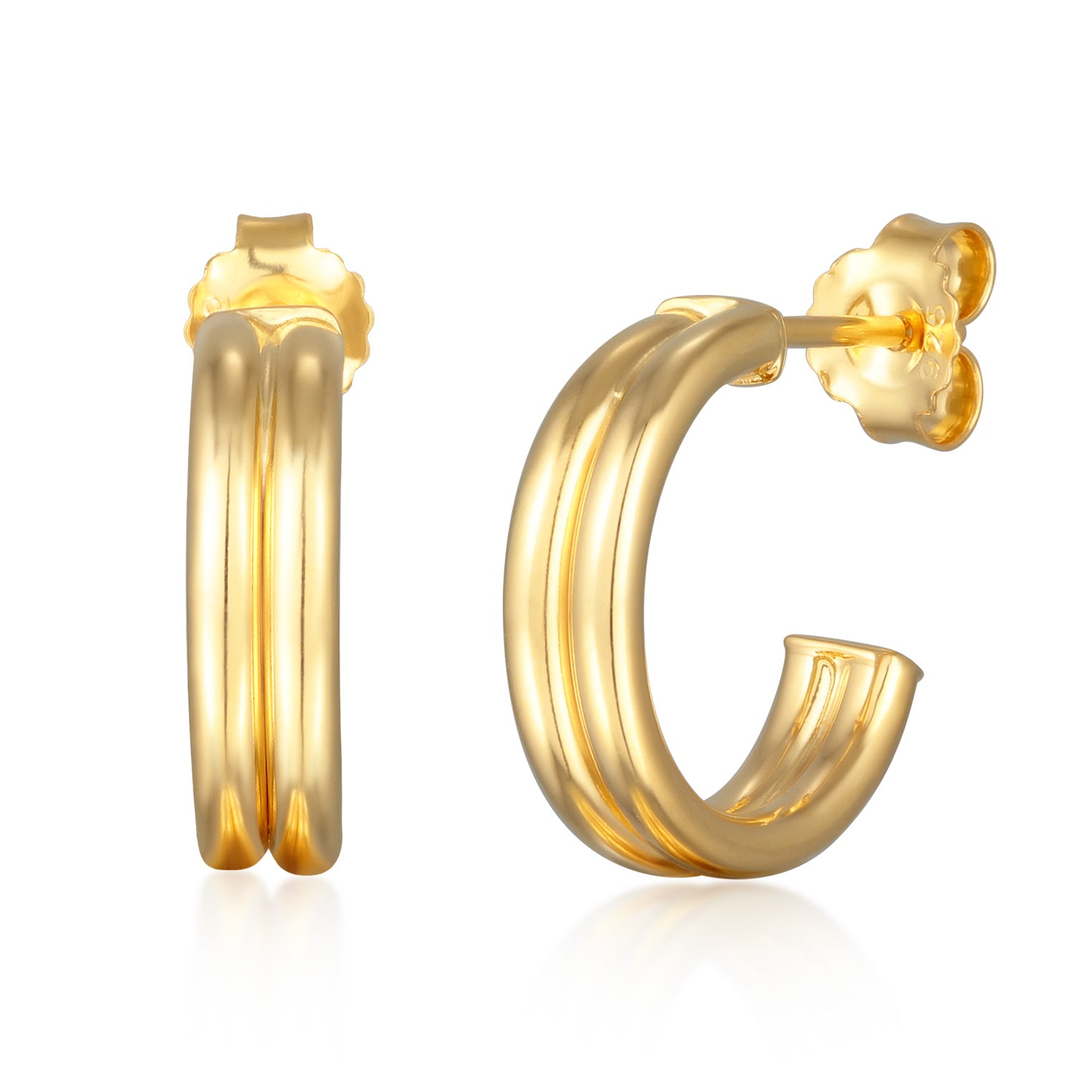 Gold - Elli | Creolen Stecker Rillen | 925er Sterling Silber Vergoldet