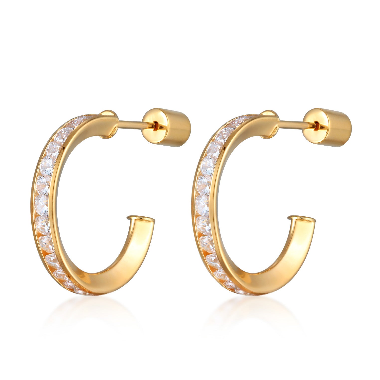 Gold - Elli | Halbcreolen Stecker | Zirkonia (Weiß) | 925er Sterling Silber Vergoldet