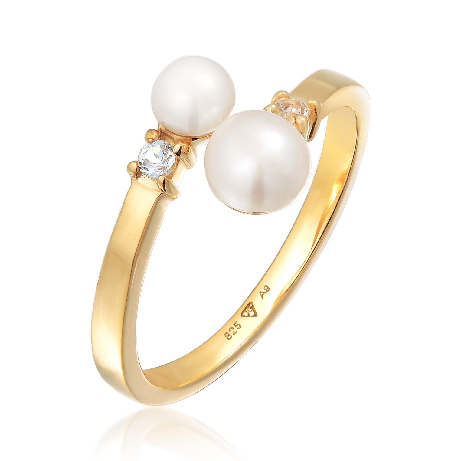 Gold - Elli PREMIUM | Wickelring Offen | Süßwasserzuchtperle | 925er Sterling Silber Vergoldet