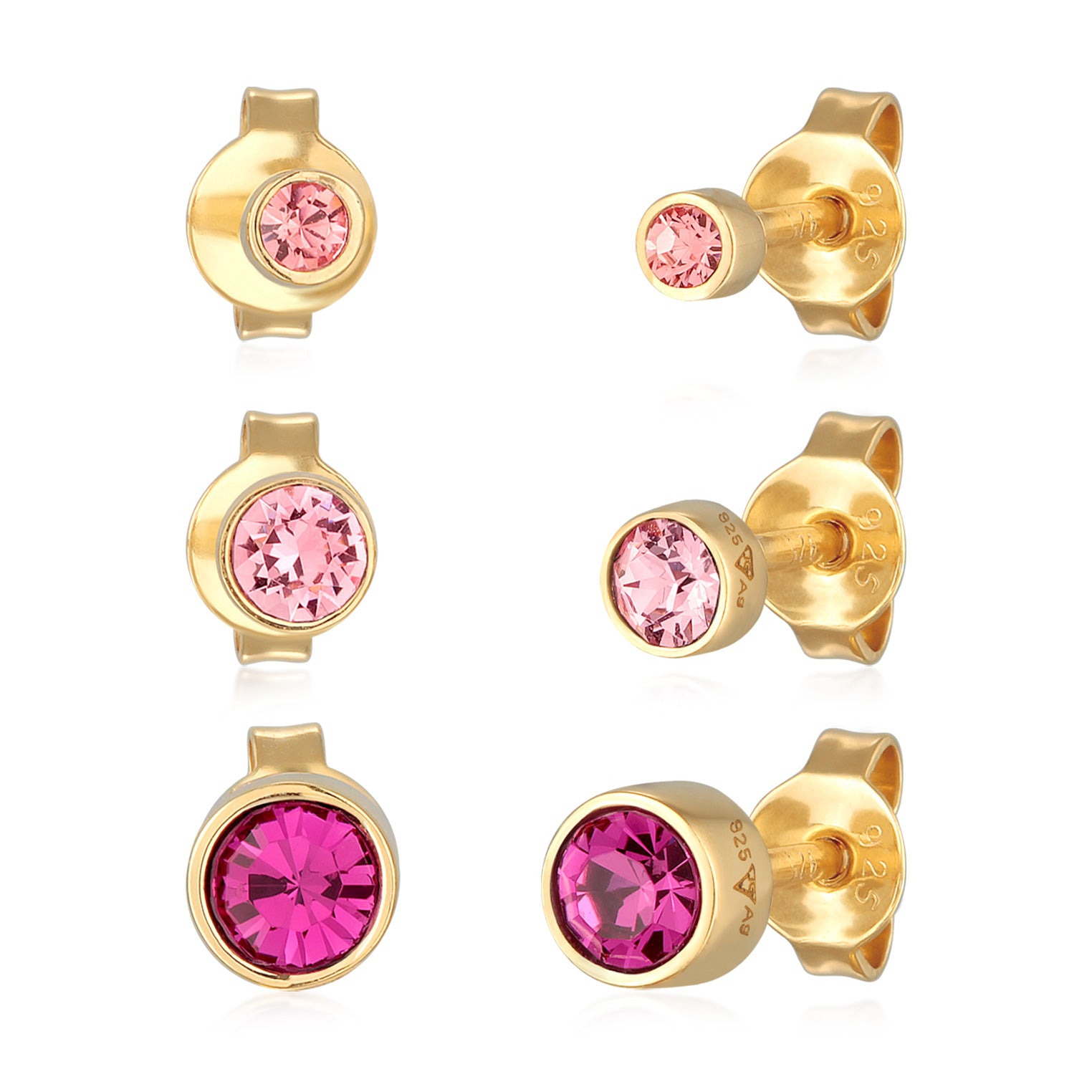 Pink - Elli | Ohrsteckerset Basic | Kristallen (Rosa) | 925er Sterling Silber Vergoldet