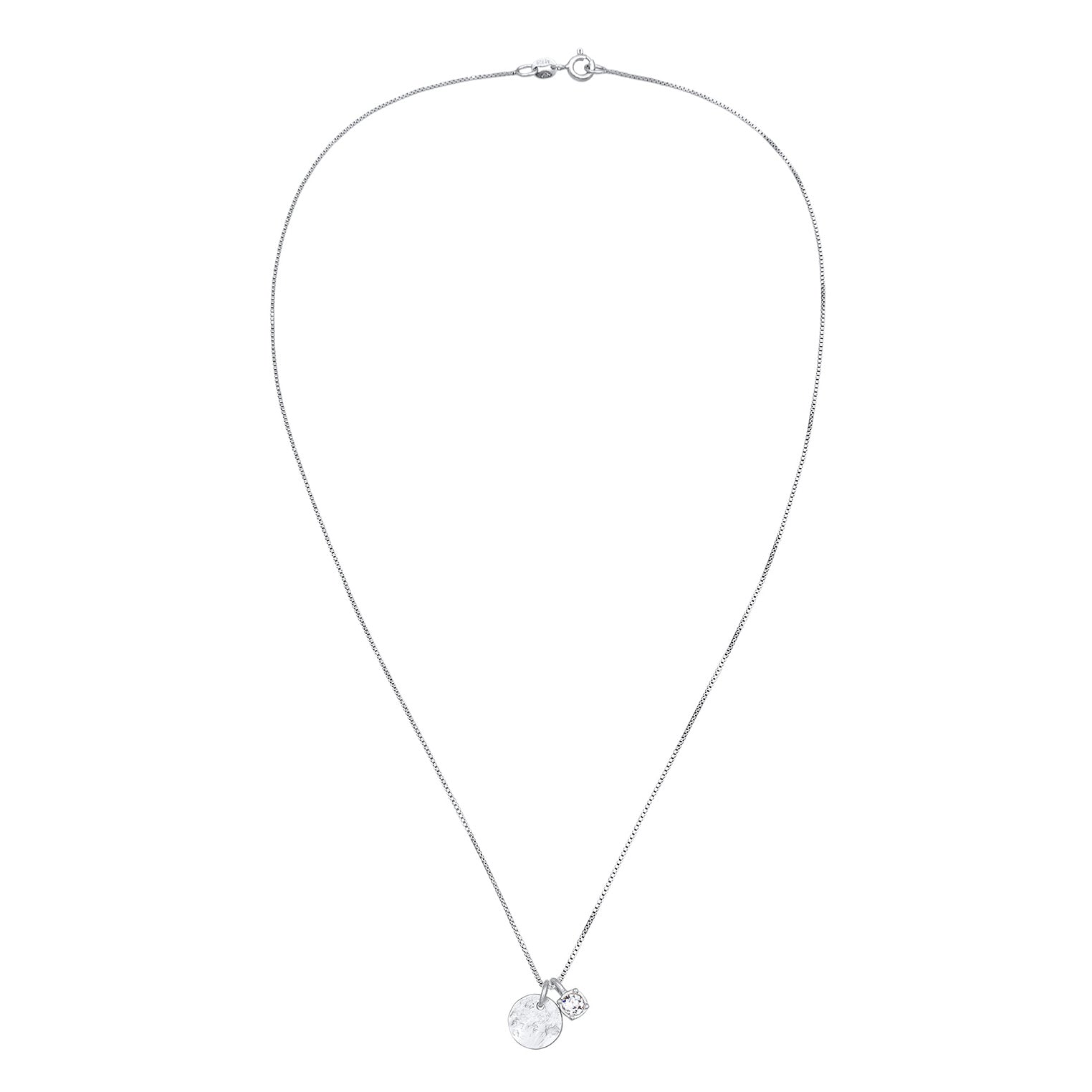 Silber - Elli | Solitär-Halskette Plättchen Anhänger | Mit Kristallen von Swarovski® (Weiß) | 925er Sterling Silber Vergoldet