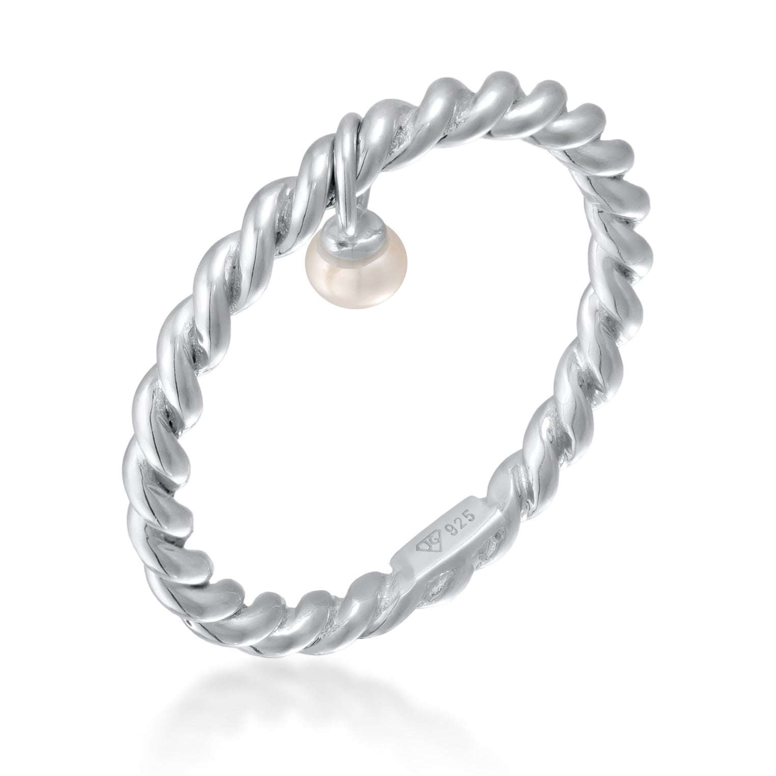 Silber - Elli | Stapelring Anhänger | Süßwasserzuchtperle | 925er Sterling Silber