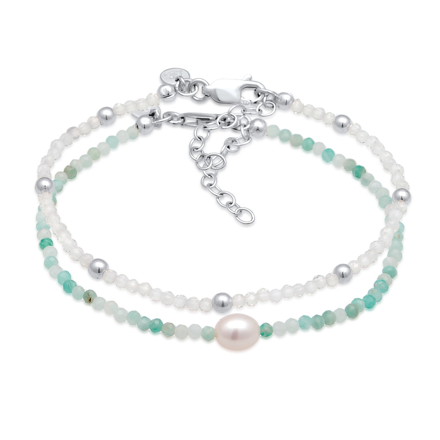 Silber - Elli PREMIUM | ArmbandSet Perlen | Mondstein, Süßwasserzuchtperle | 925er Sterling Silber