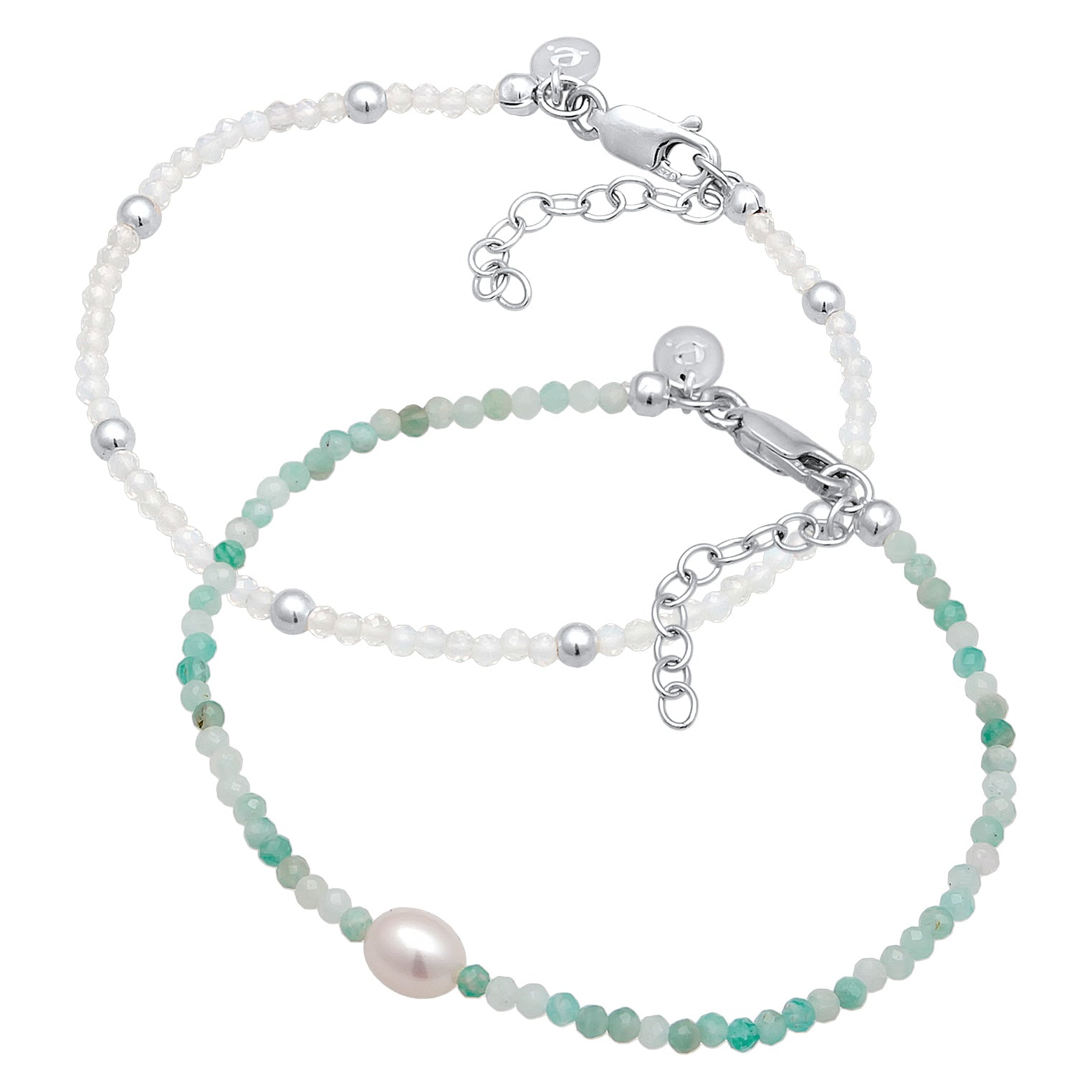 Silber - Elli PREMIUM | ArmbandSet Perlen | Mondstein, Süßwasserzuchtperle | 925er Sterling Silber