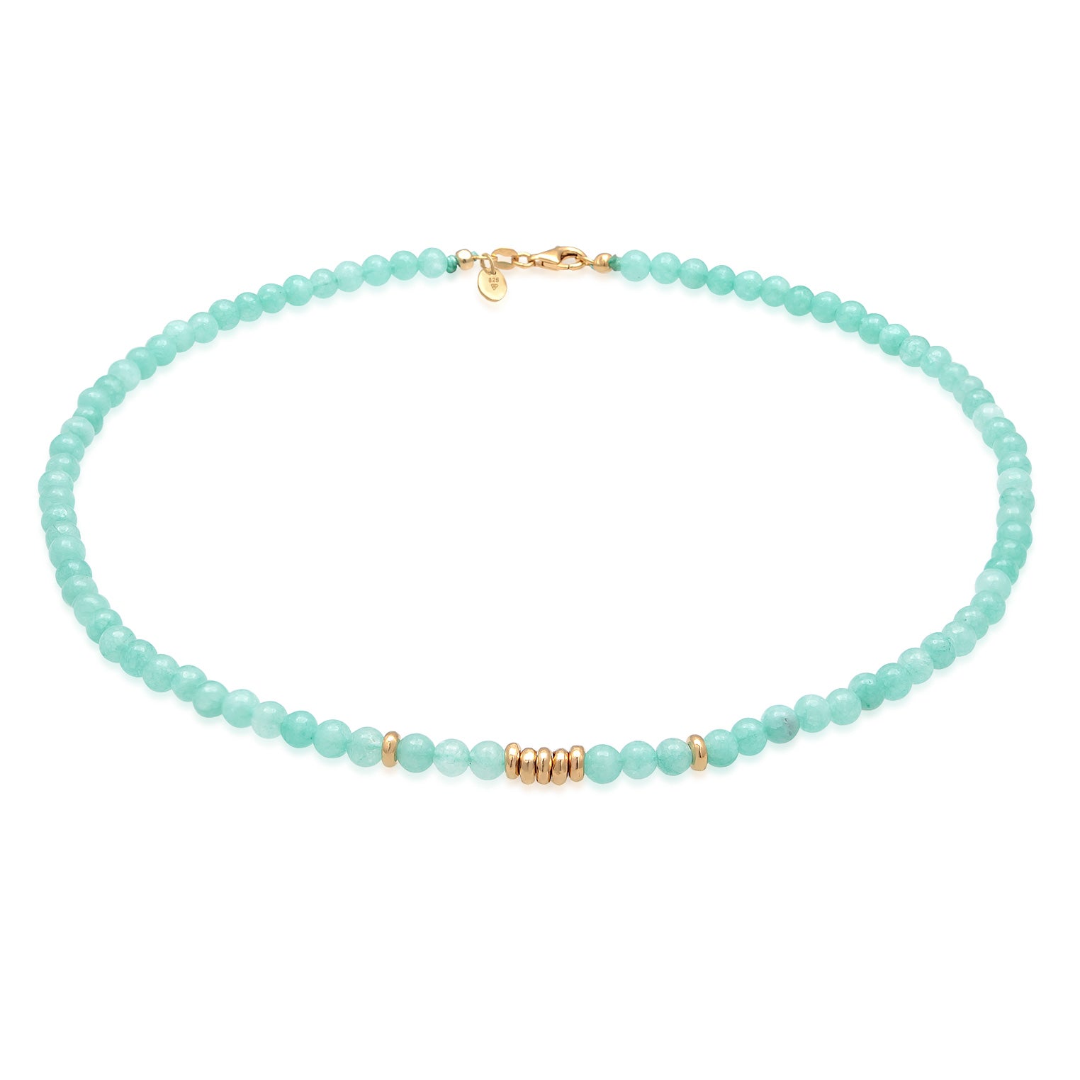 Türkis - Elli PREMIUM | Halskette Beads | Amazonit | 925er Sterling Silber Vergoldet