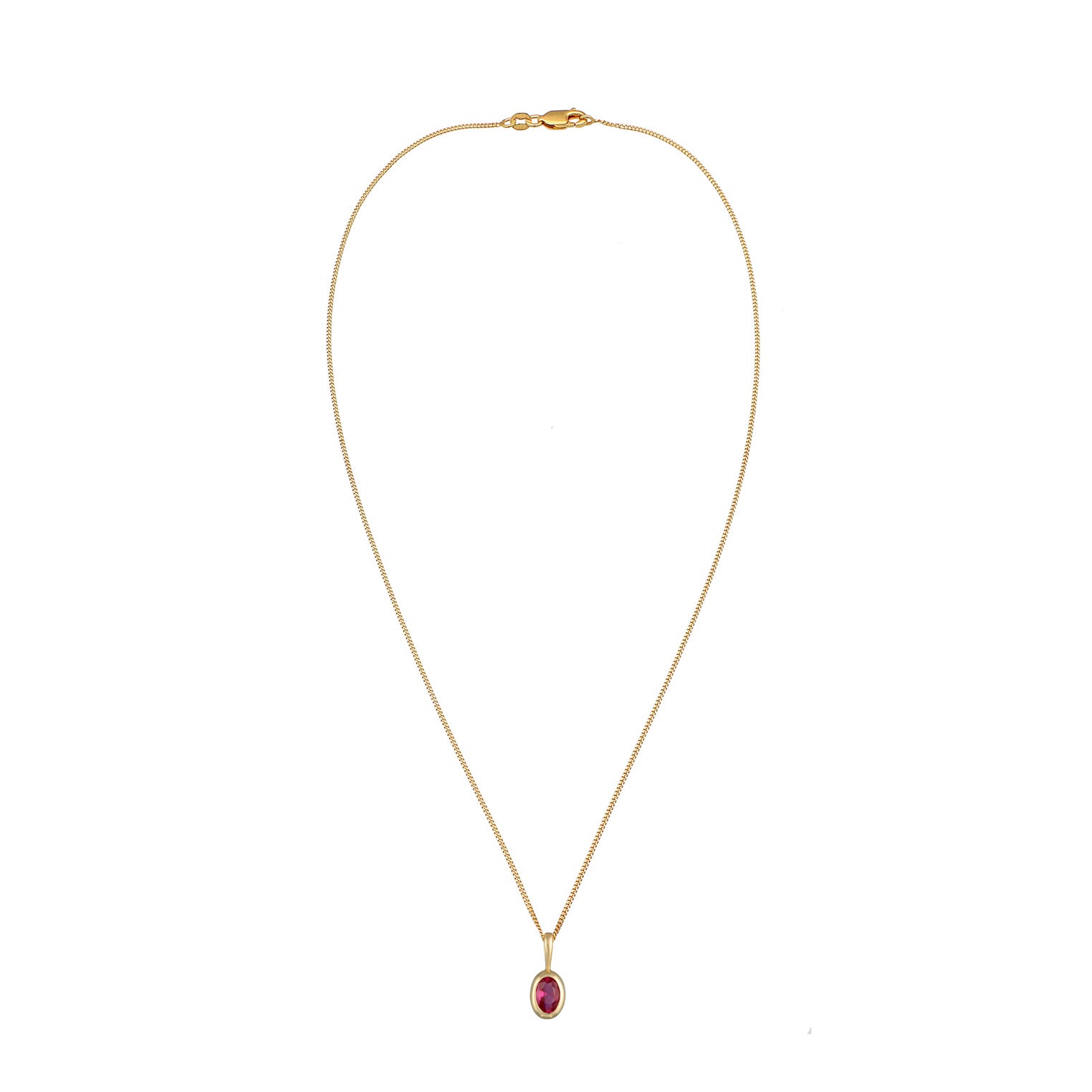 Gold - Elli PREMIUM | Halskette Anhänger Oval | Synth. Rubin (Rot) | 375er Gelbgold