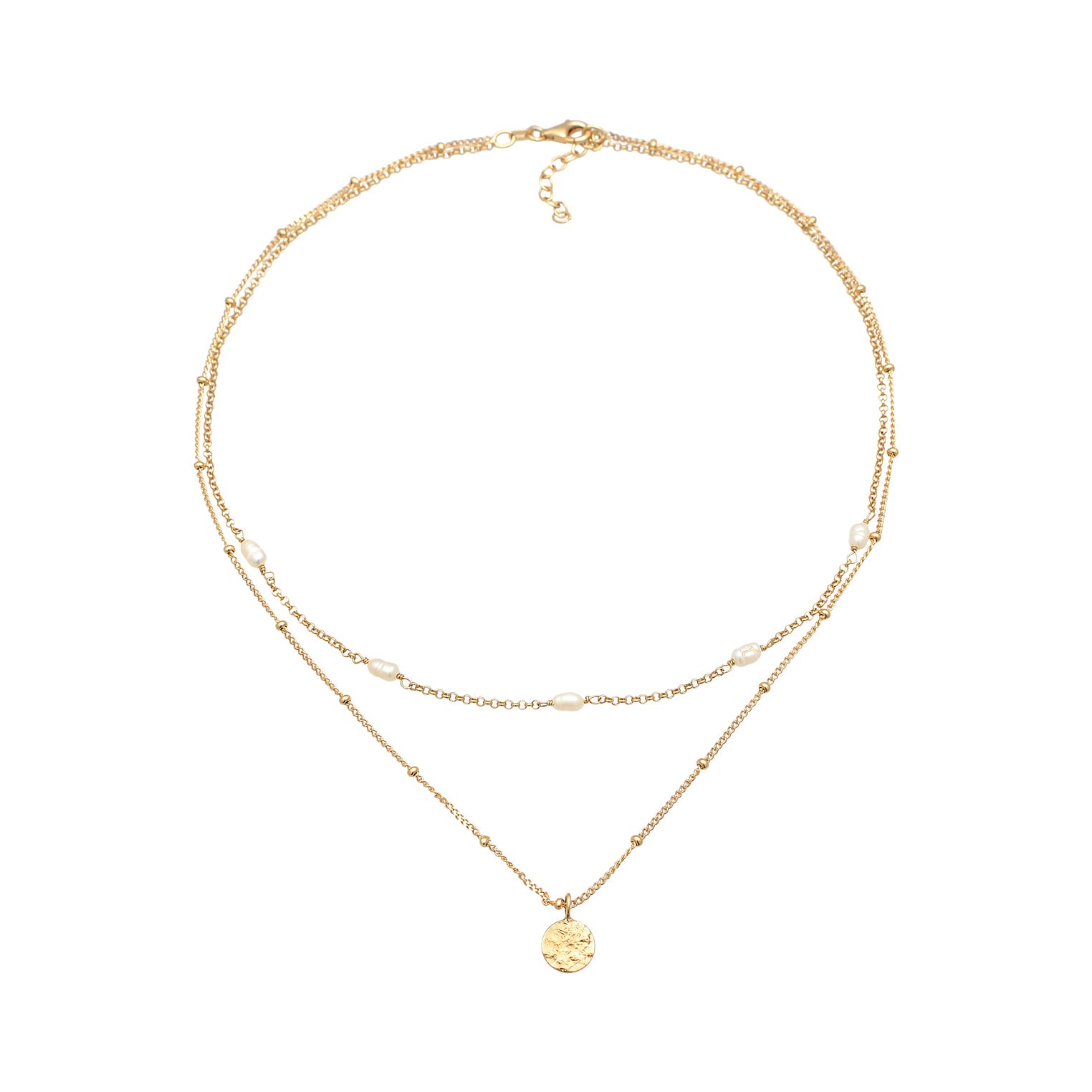 Gold - Elli | Layer-Choker | Süßwasserzuchtperle | 925er Sterling Silber