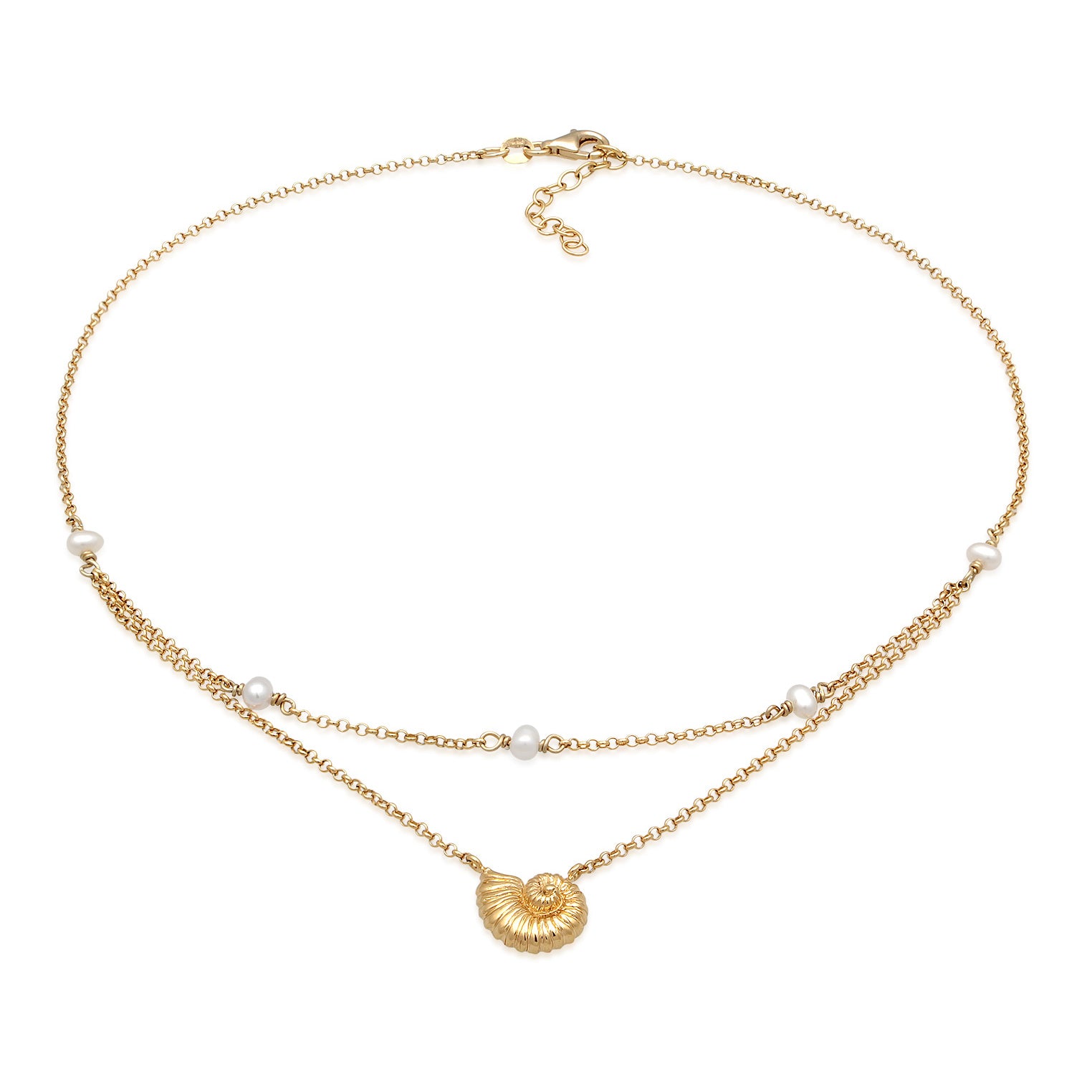 Gold - Elli | Layer-Choker Muschel | Süßwasserzuchtperle | 925er Sterling Silber Vergoldet