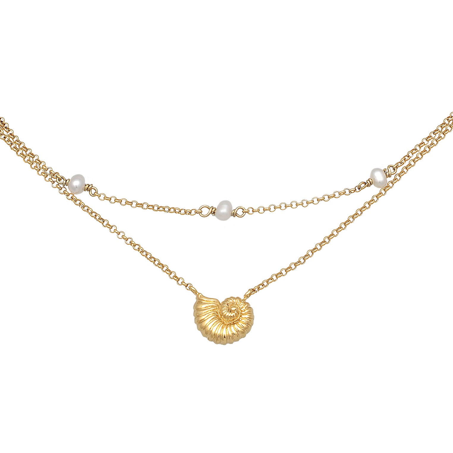 Gold - Elli | Layer-Choker Muschel | Süßwasserzuchtperle | 925er Sterling Silber Vergoldet