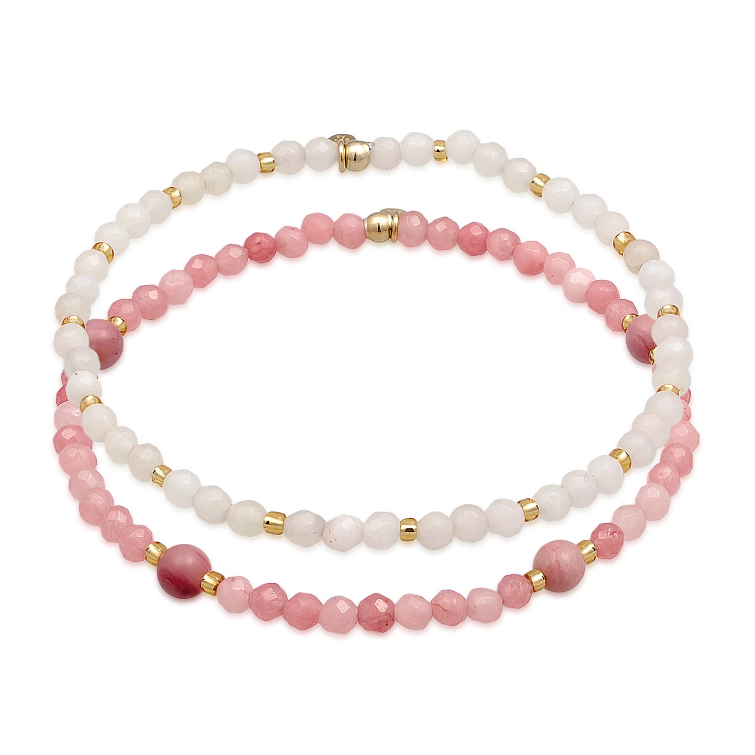 Pink - Elli PREMIUM | ArmbandSet Perlen | Achat, Quarz (Rosa) | 925er Sterling Silber Vergoldet