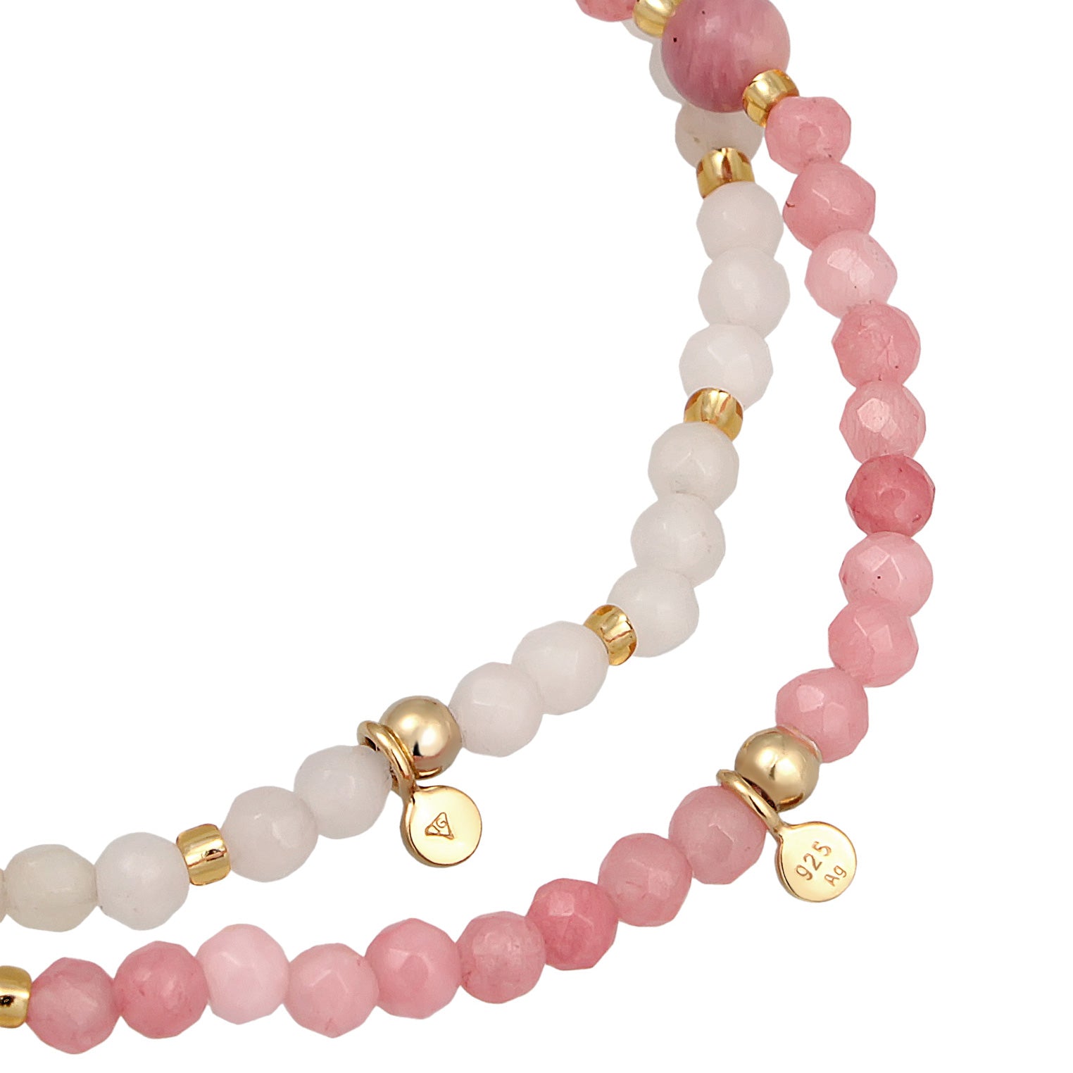 Pink - Elli PREMIUM | ArmbandSet Perlen | Achat, Quarz (Rosa) | 925er Sterling Silber Vergoldet