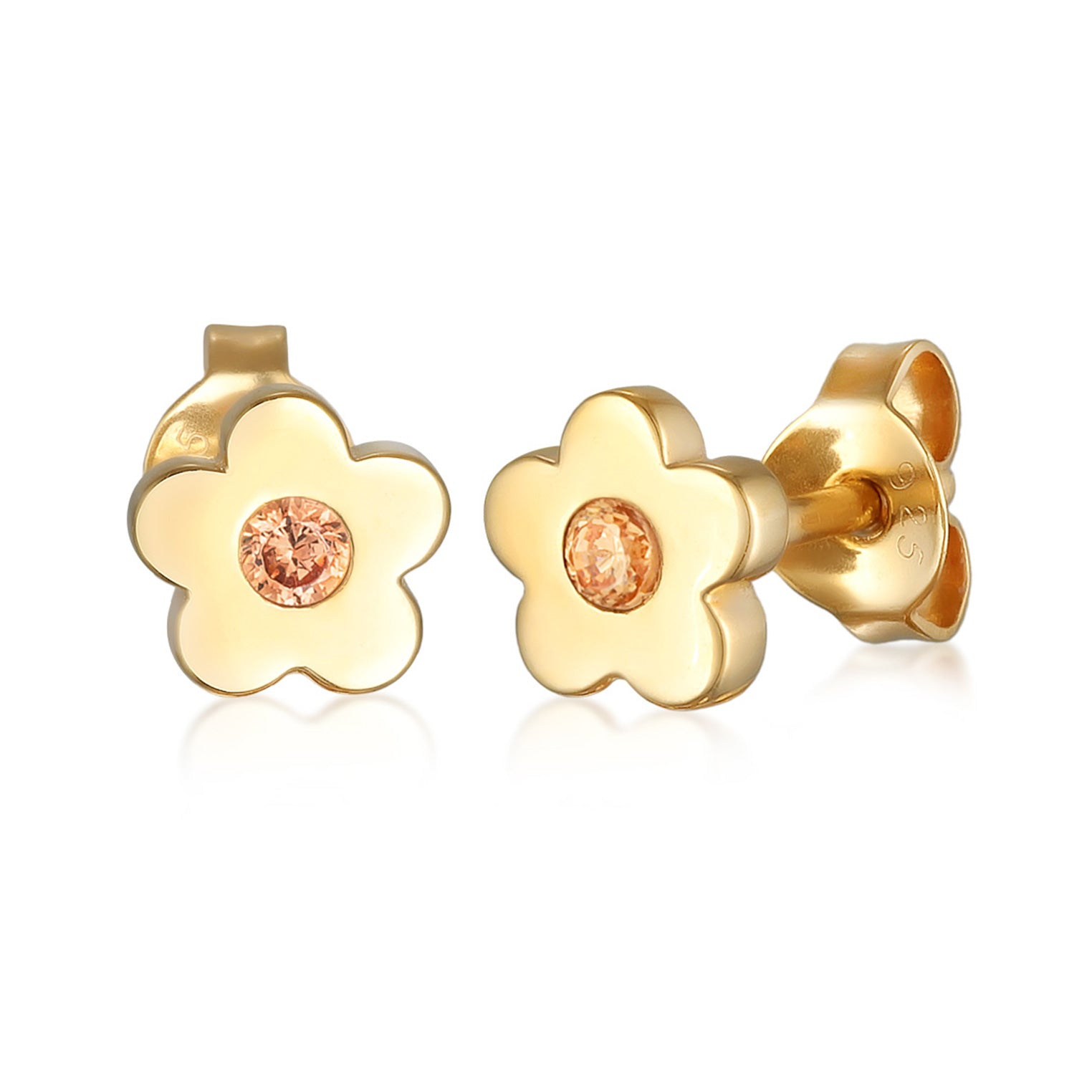 Pink - Elli | Ohrstecker Blume | Kristall (Champagner) | 925er Sterling Silber Vergoldet