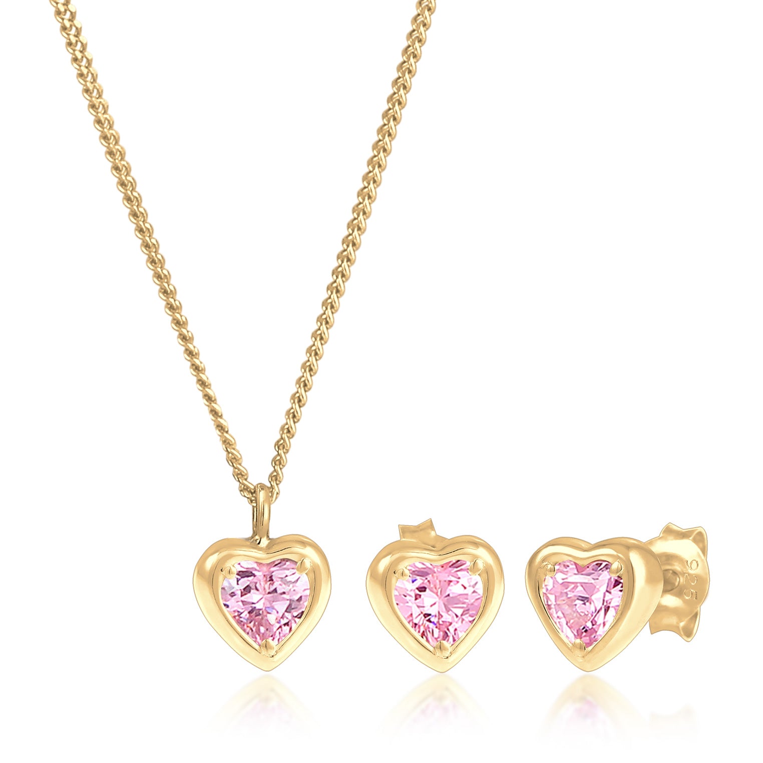 Gold - Elli | SchmuckSet Herz | Zirkonia (Rosa) | 925er Sterling Silber Vergoldet