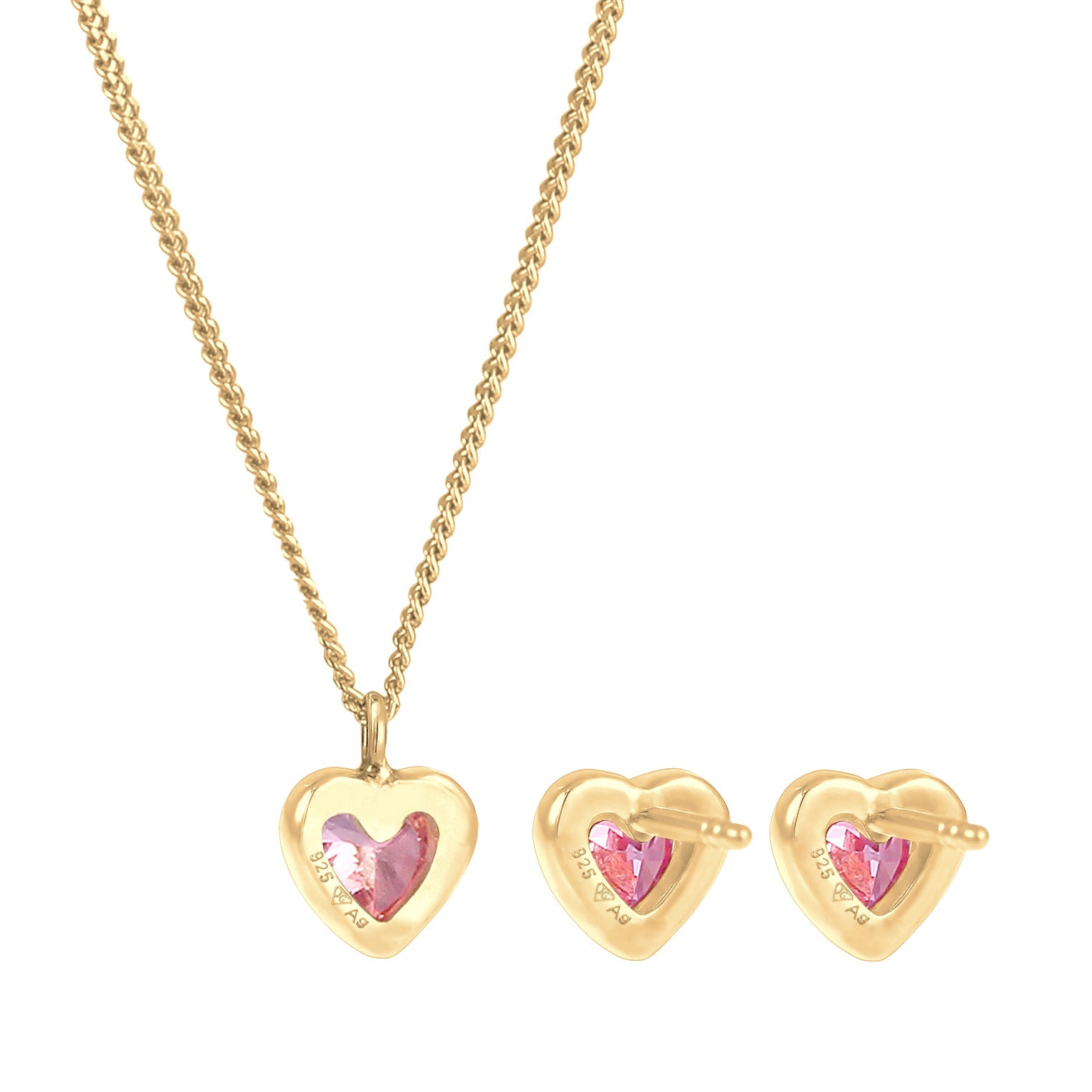 Gold - Elli | SchmuckSet Herz | Zirkonia (Rosa) | 925er Sterling Silber Vergoldet