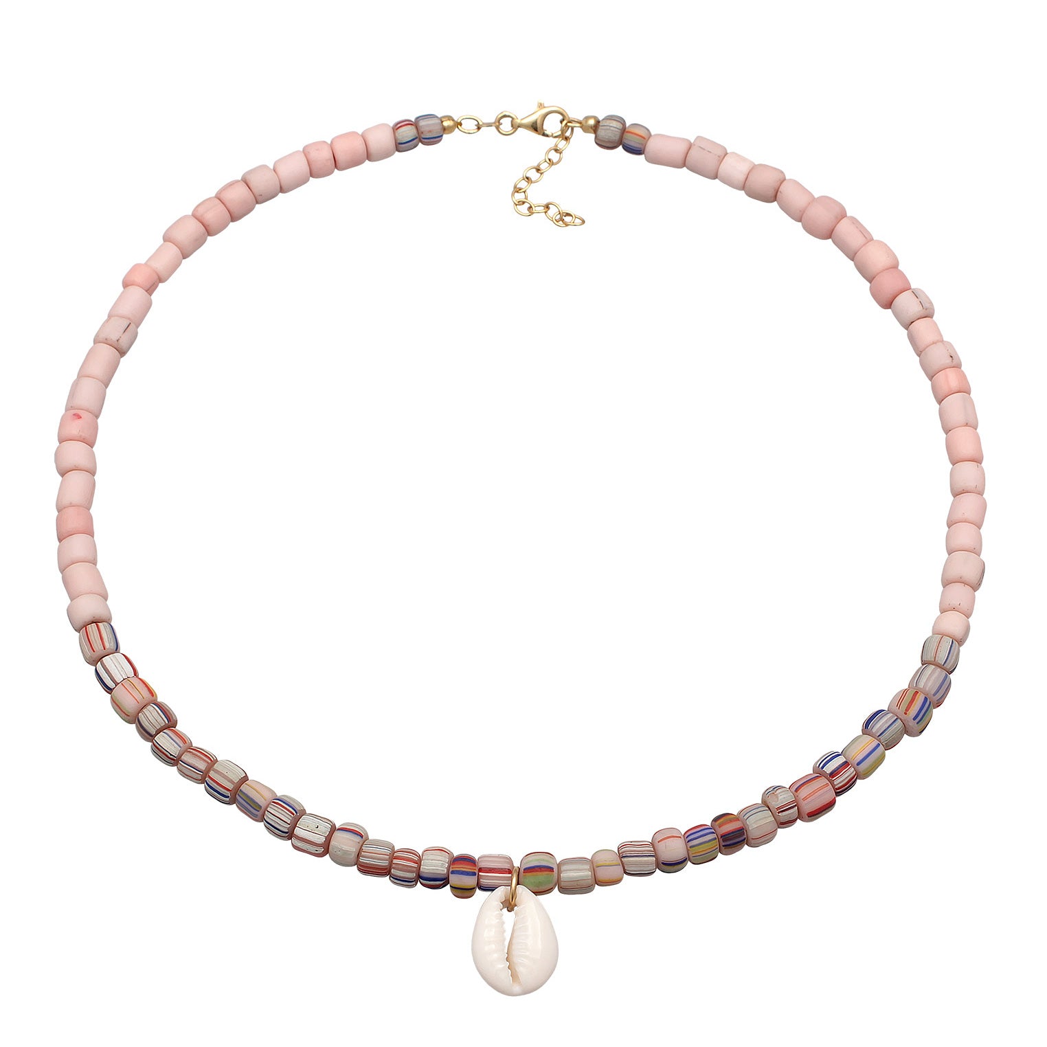 Pink - Elli | Halskette Kauri Muschel Beads | 925er Sterling Silber Vergoldet