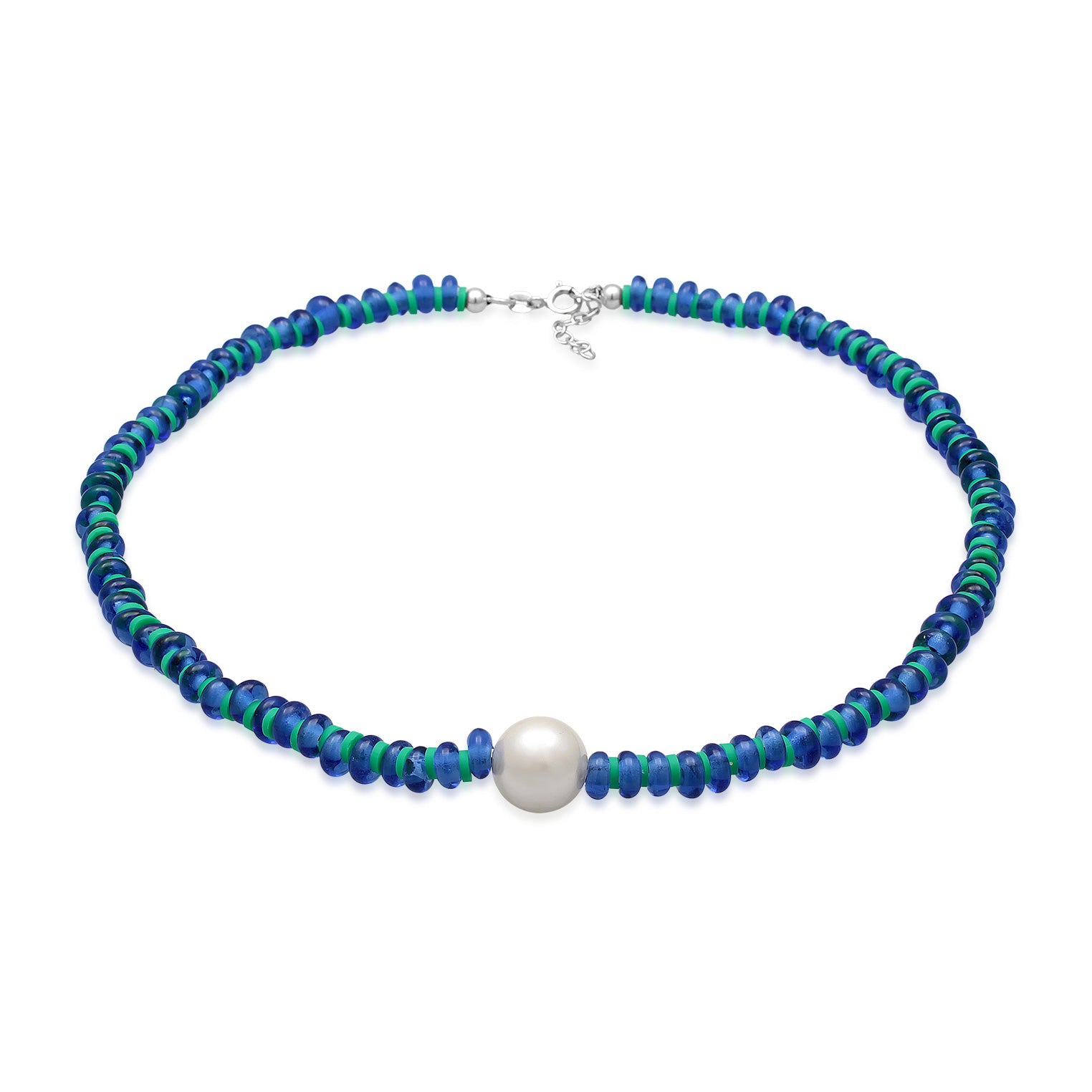 Blau - Elli | Halskette Beads | Süßwasserzuchtperle | 925er Sterling Silber