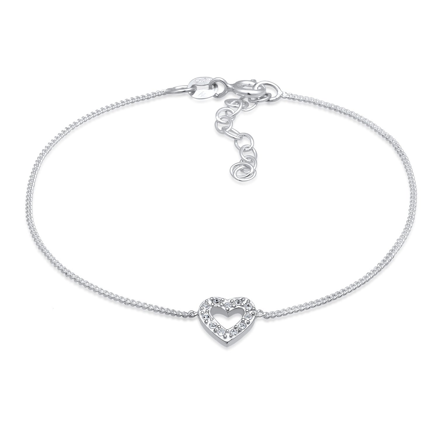 Silber - Elli | Armband Herz | Mit Kristallen von Swarovski® (Weiß) | 925er Sterling Silber