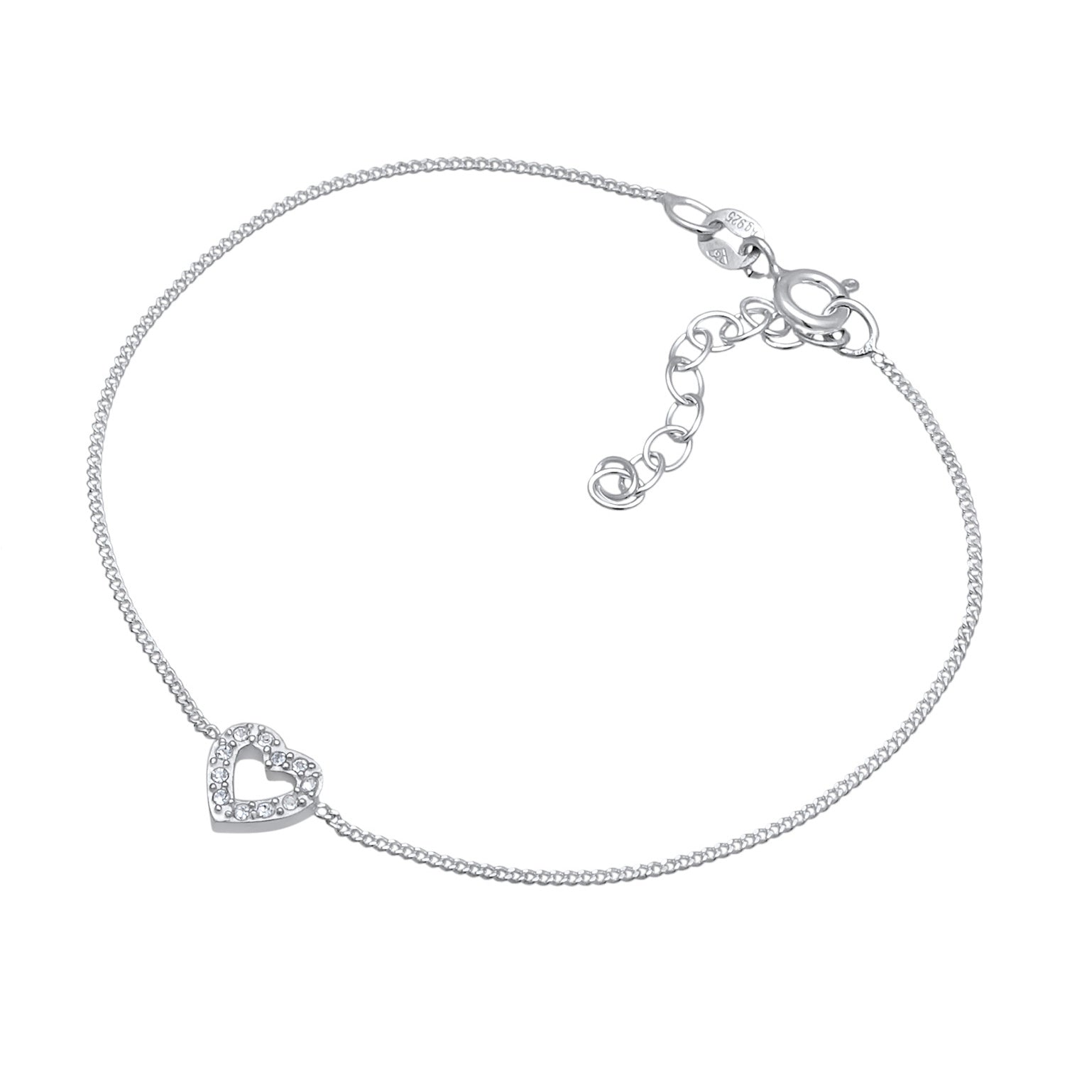 Silber - Elli | Armband Herz | Mit Kristallen von Swarovski® (Weiß) | 925er Sterling Silber