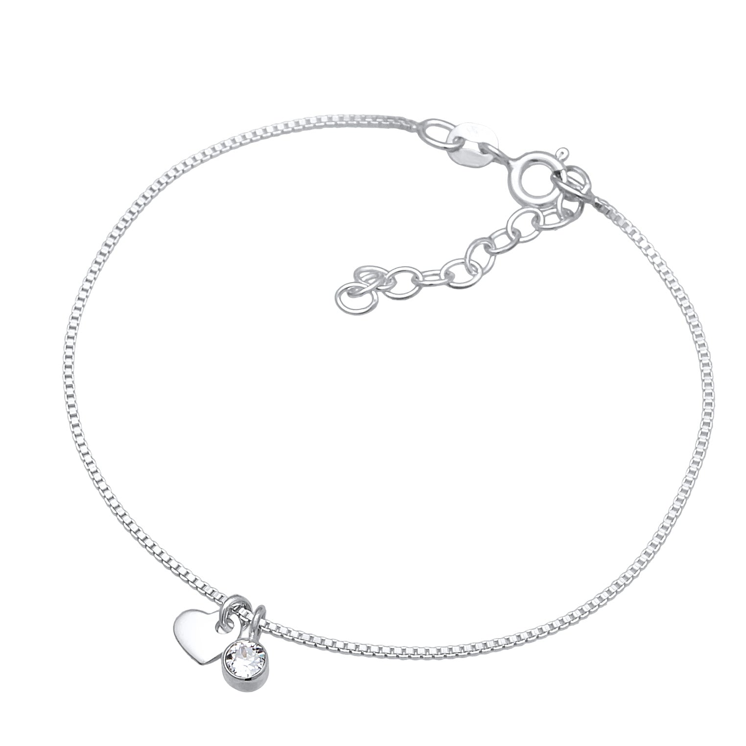 Silber - Elli | Armband Herz Anhänger | Mit Kristallen von Swarovski® (Weiß) | 925er Sterling Silber
